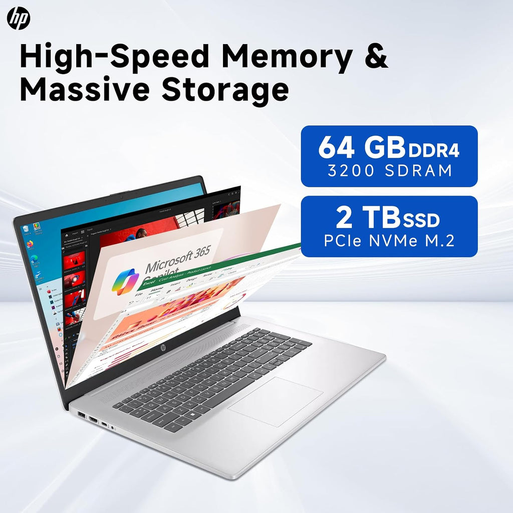 HP 17 inch Laptop, Intel 10-Core i5-1334U, 17.3' HD+ Anti-Glare Display, 64GB RAM, 2TB SSD, Backlit Keyboard, Fingerprint Reader, Windows 11 Pro, Wi-Fi 6, for Business Student, REDRAGON Accessories