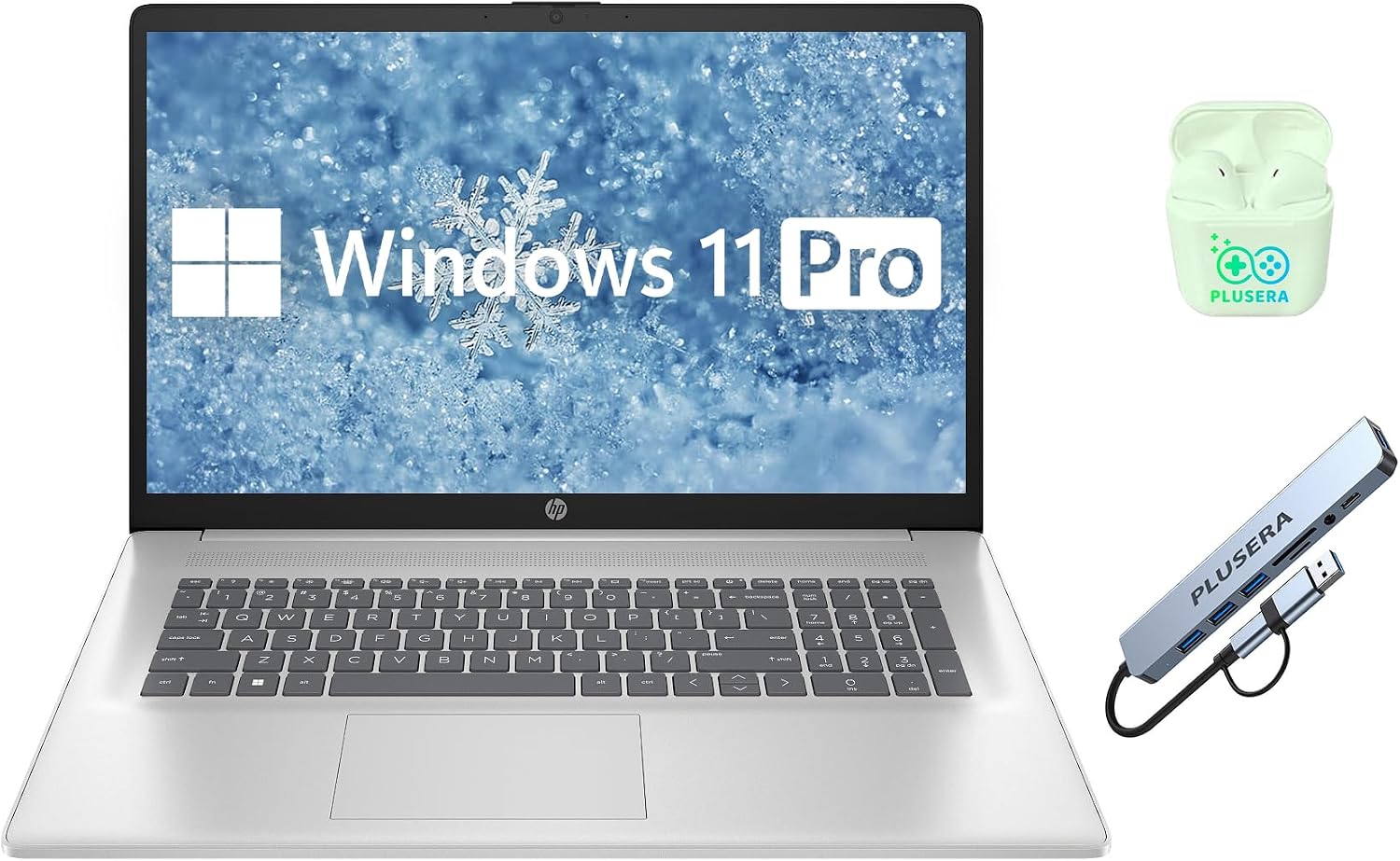 HP 17.3' HD+ Business & Student Laptop Computer, 16GB RAM 1TB SSD, 8-Cores Intel Core i3 Processor, Windows 11 Pro, Numeric Keypad, Wi-Fi 6, PLUSERA Earphones & 8-in-1 Hub, Natural Silver