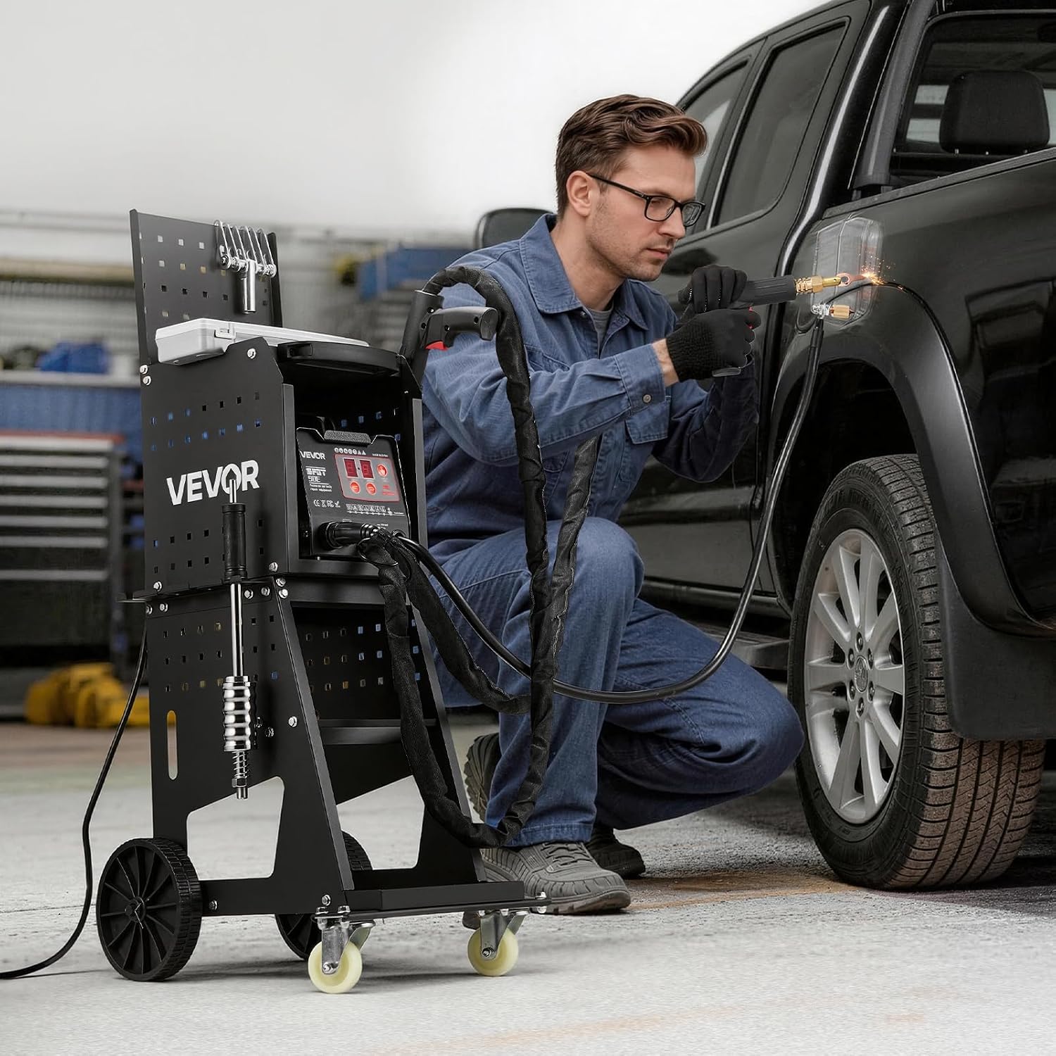 VEVOR Stud Welder Dent Repair Kit & Welding Cart, 3KW Spot Welder with 2 Welding Guns and 7 Modes, 110V Auto Body Spot Welding Dent Repair Machine for Steel Panel Repair