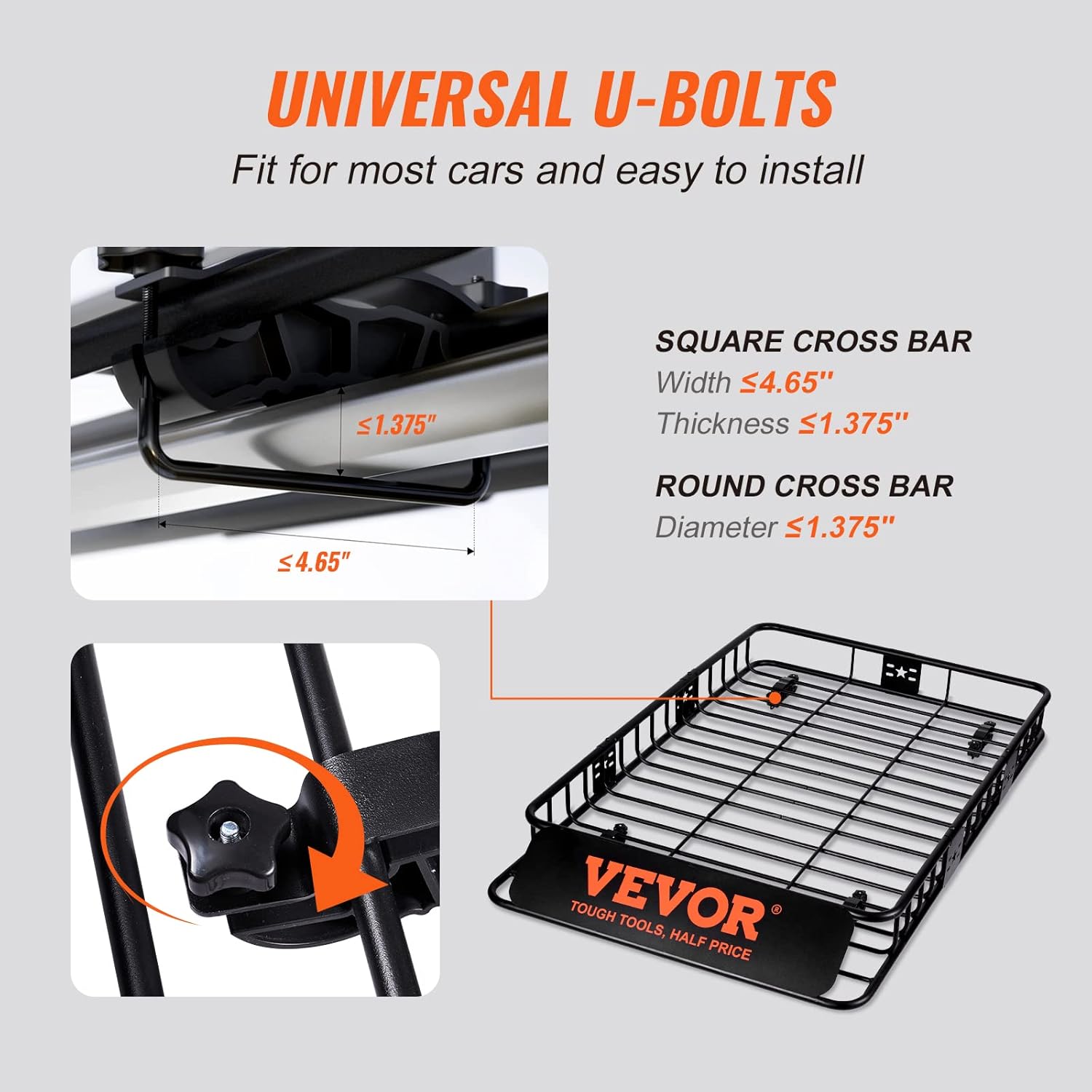 VEVOR Roof Rack Cargo Basket, 64' x 39' x 6' Rooftop Cargo Carrier with Extension, Heavy-Duty Steel 200 LBS Capacity Universal Roof Rack Basket, Luggage Holder for SUV, Truck