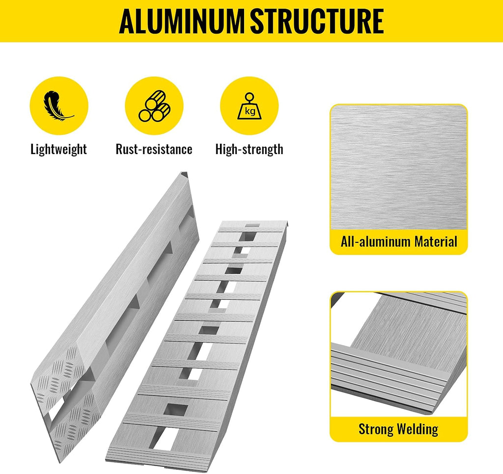BestEquip 60'' X 12'' Aluminum Trailer Ramps 6000LBS Total Beavertail Hook End 1 Pair 2 Ramps Silver