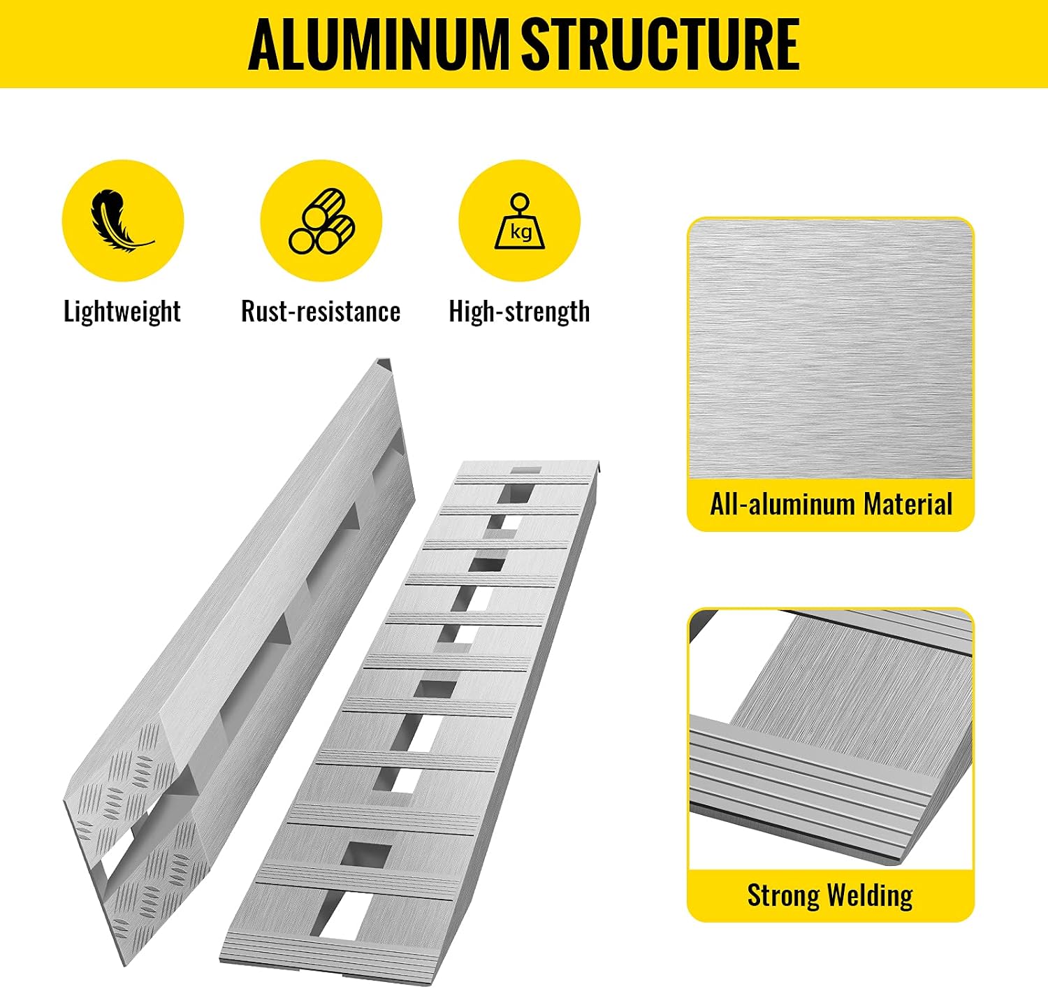 BestEquip 60'' X 12'' Aluminum Trailer Ramps 6000LBS Total Beavertail Hook End 1 Pair 2 Ramps Silver