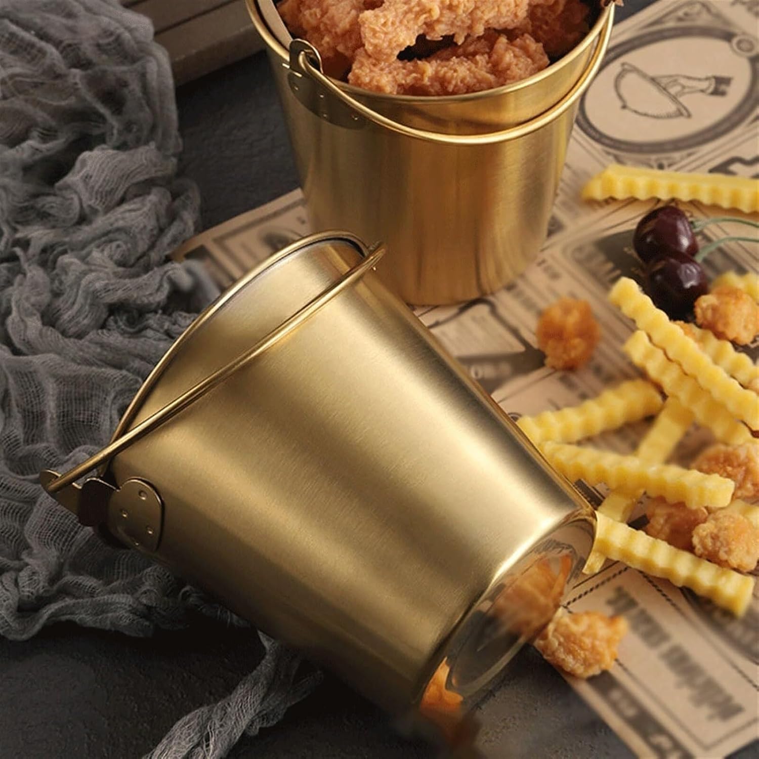 ice Bucket,Bucket with lid, Ice Buckets Metal Ice Bucket Mini Snack Fries Chicken Bucket Portable Party Storage Red Wine Champagne Stainless Steel Ice Bucket for Bar Hotel Party Ice Bucket Kits