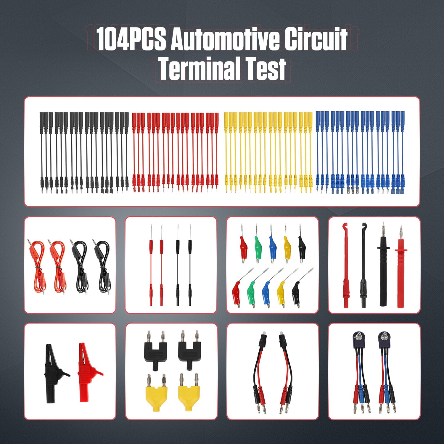 104PCS Automotive Circuit Test Leads Kit Electrical Breakout Leads Automotive Kit Multi Function Auto Diagnostic Tools Multimeter Test Leads Kit with Black Carrying Case
