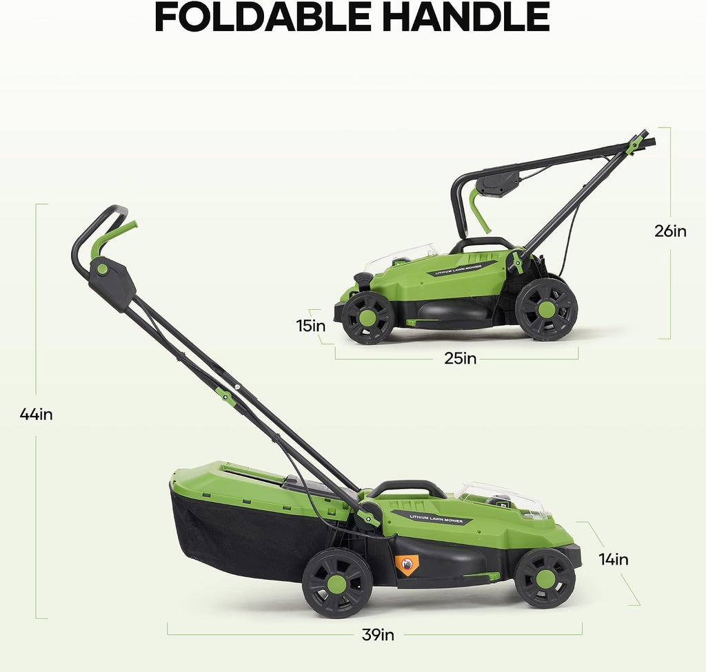 20V Brushless Lawn Mower Cordless,13Inch Electric Lawn Mower with 4.0Ah Battery & Fast Charger, 5 Position Height Adjustment, 8 Gallon Grass Bag, Green