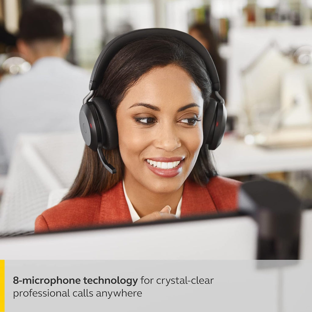 Jabra Evolve2 75 PC Wireless Headset with 8-Microphone Technology - Dual Foam Stereo Headphones with Advanced Active Noise Cancelling, USB-A Bluetooth Adapter and MS Teams-Compatibility - Black