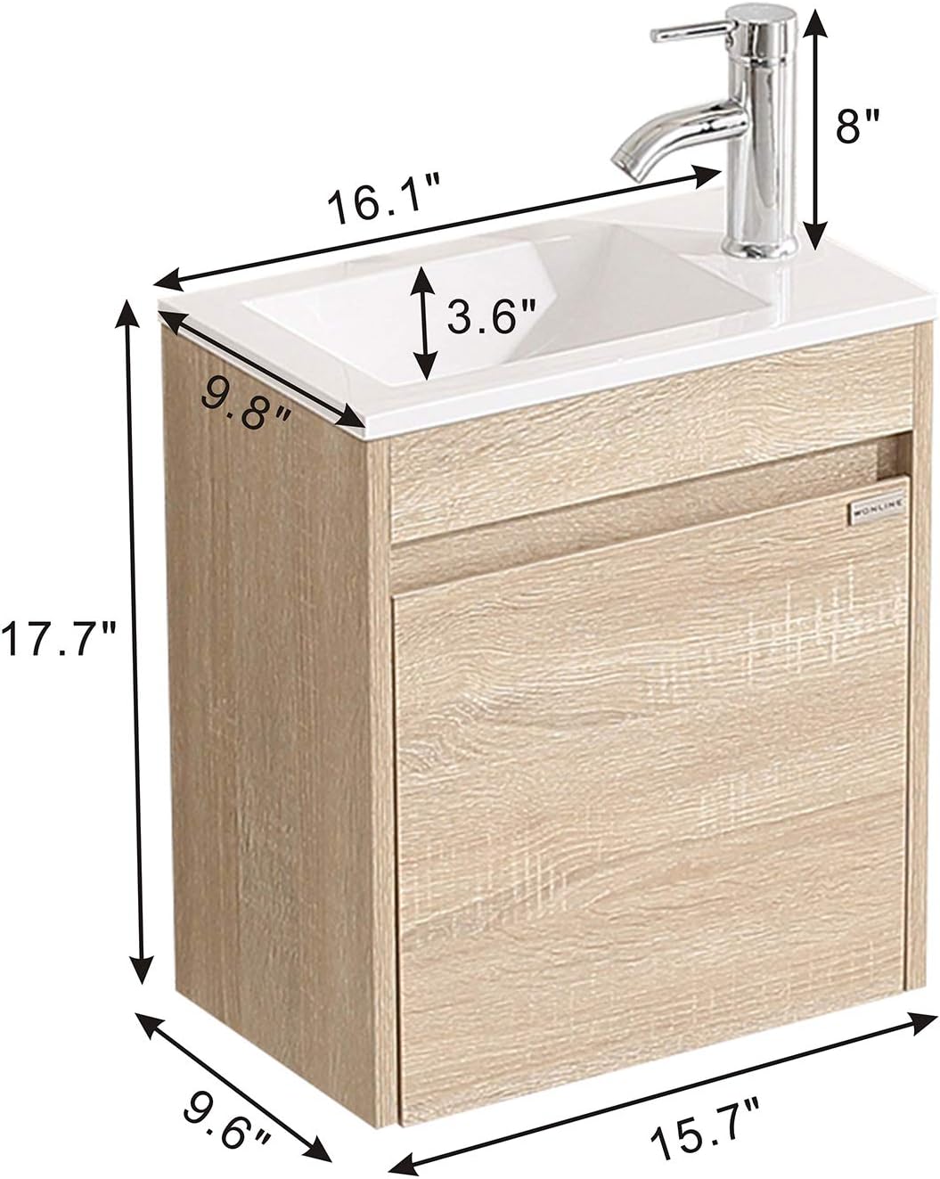 wonline 16' Single Sink Bathroom Vanity, Floating Modern Bathroom Vanity with Sink for Small Space