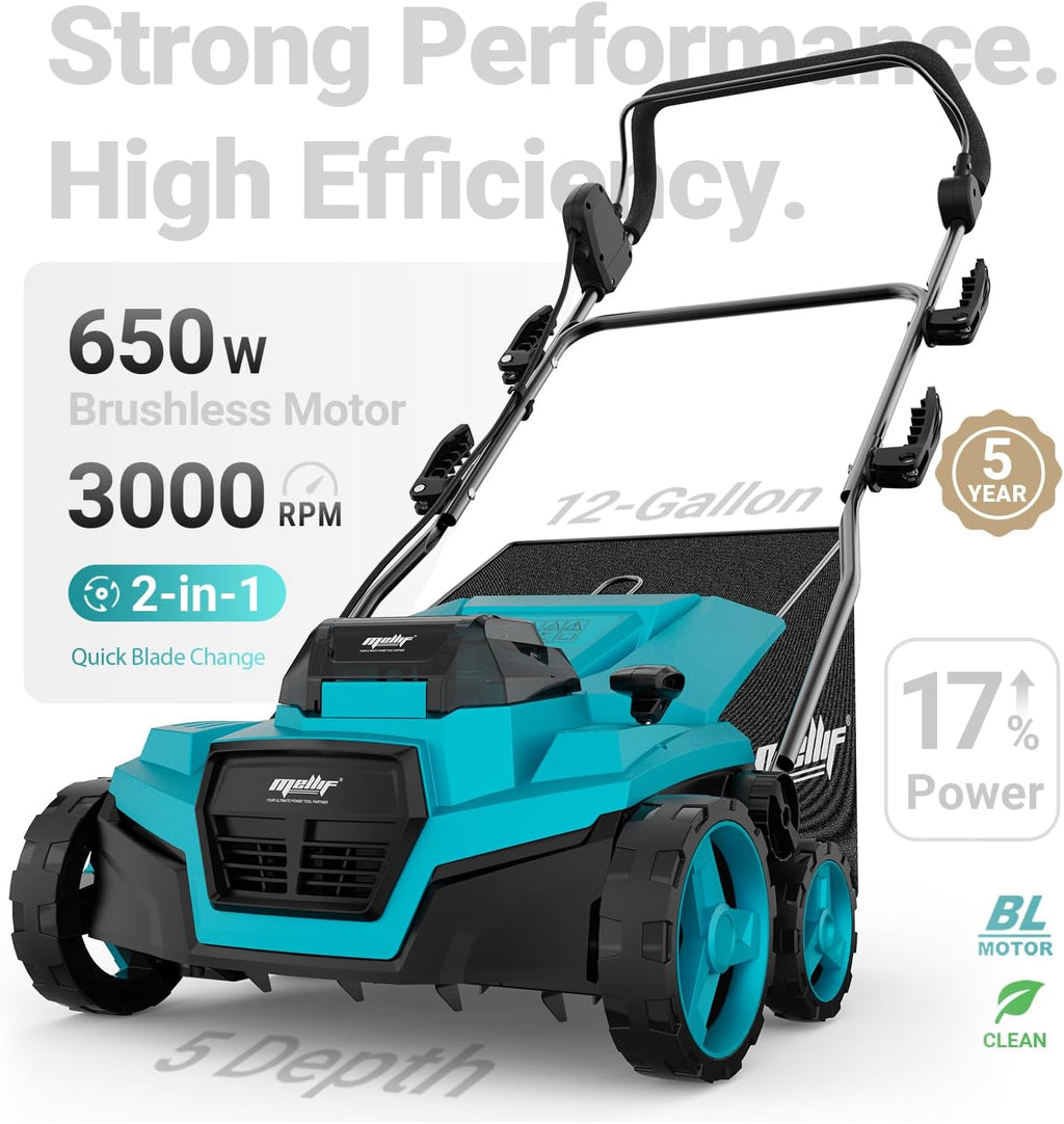 36V 15' Brushless Cordless Electric Dethatcher and Scarifier Compatible with Makita 18V Battery(Tool Only), w/12Gal Thatch Collection Bag, 5-Depth Adjustment, Quick-Fold, Walk Behind for Lawn Care