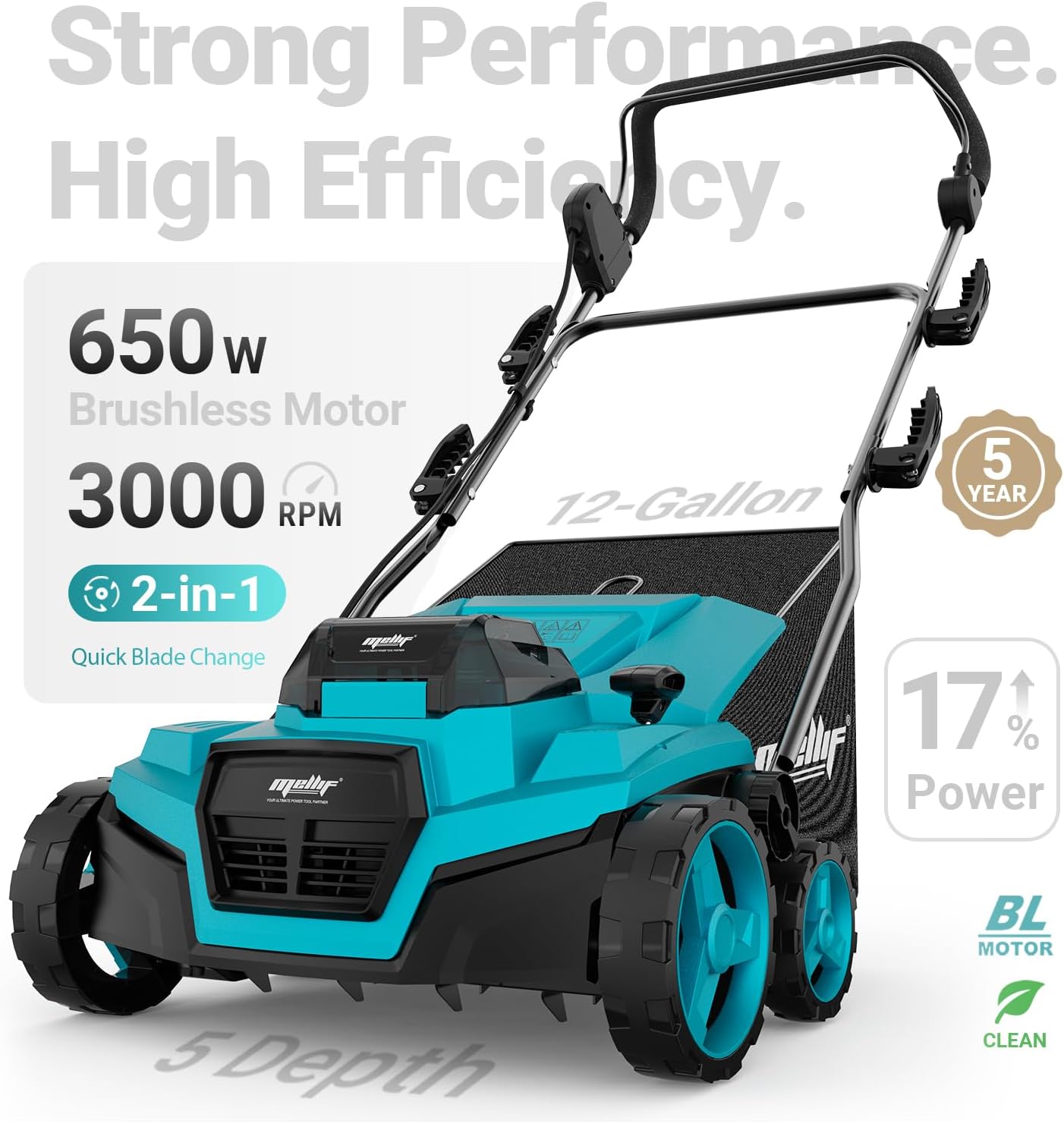 36V 15' Brushless Cordless Electric Dethatcher and Scarifier Compatible with Makita 18V Battery(Tool Only), w/12Gal Thatch Collection Bag, 5-Depth Adjustment, Quick-Fold, Walk Behind for Lawn Care