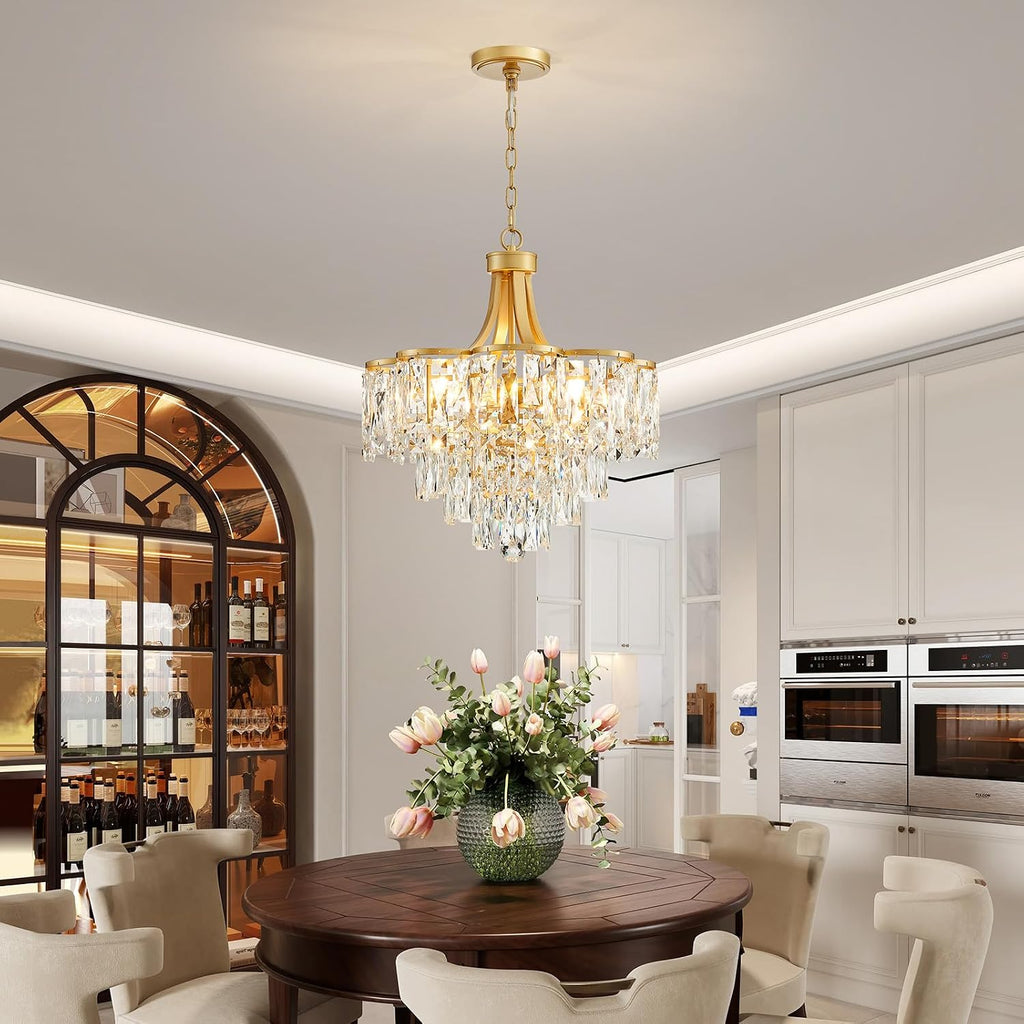 WUZUPS Crystal Chandelier Pendant Ceiling Light Modern Lighting Fixture for Bedroom Hallway Entry Kitchen Bathroom, H 21.1' x W 19.3', E12 Base, Gold