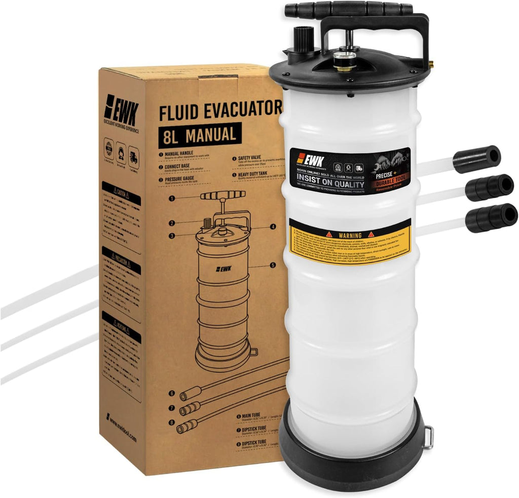 EWK 8L Heavy Duty Manual Oil Extractor Change Pump, Fluid Extractor with Reinforced Tank, Oil Change Pump for Auto Car, Boat, Motorcycle