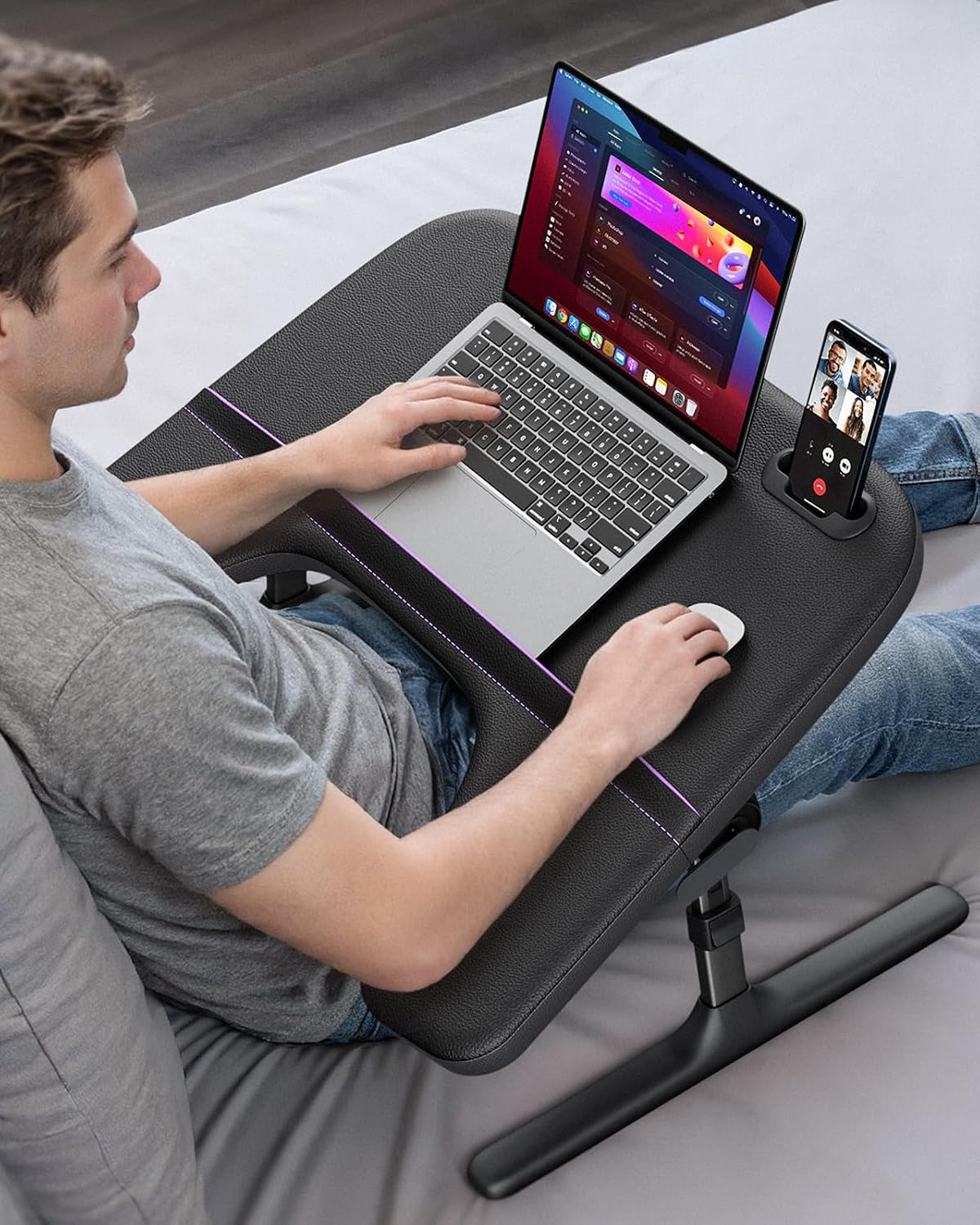 SAIJI Laptop Lap Desk for Bed & Couch, Adjustable Height & Angle Bed Desk with Soft Armrest for Adults, Ergo Curve Folding Bed Table for Working, Reading and Gaming, Laptop Desk for Bed (Black)