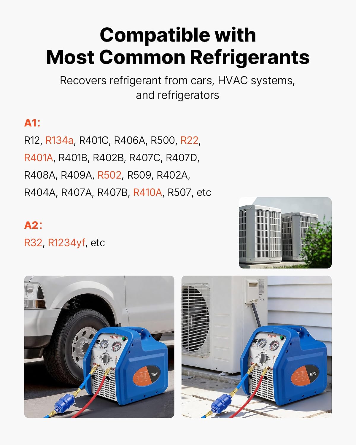 VEVOR Portable Refrigerant Recovery Machine, 1 HP 120V 60Hz Dual Cylinder AC Recovery Machine for Liquid Vapor Refrigerant, 1750 RPM Recycling Unit HVAC for Automotive & Household Air Conditioning