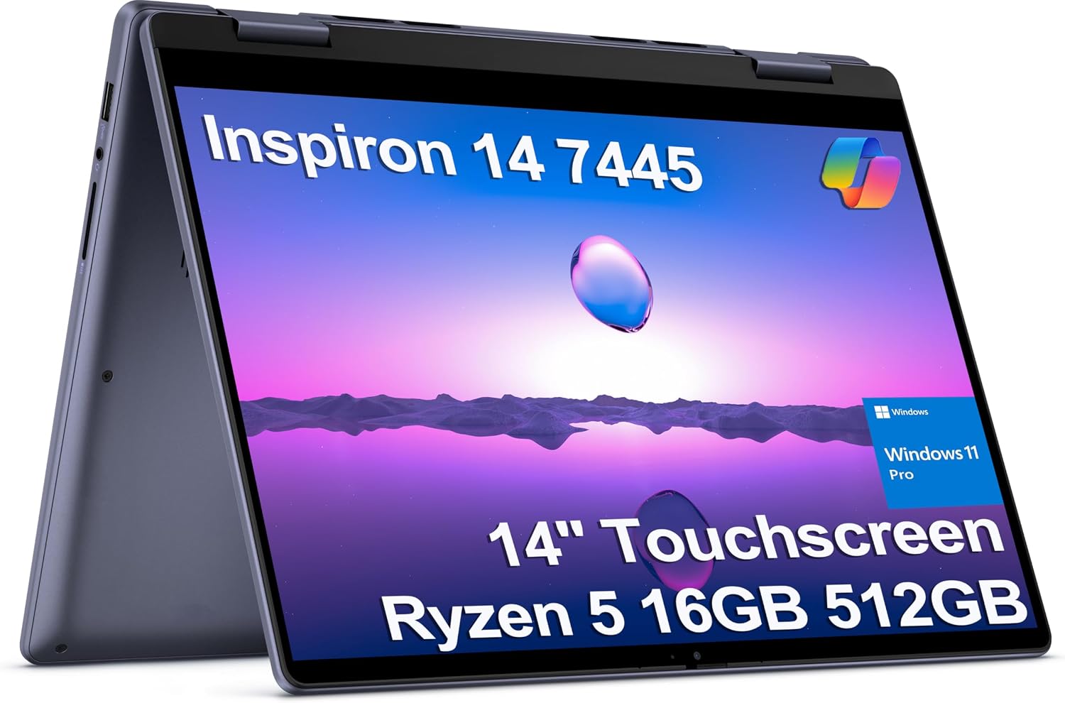 Dell Inspiron 14 2-in-1 Touchscreen Laptop (14' FHD+ IPS, 16GB DDR5 RAM, 512GB SSD, AMD Ryzen 5 8640HS (> intel i7-1255U)) For Business, Students, FP, Backlit, FHD Webcam, Inspiron 7445, Win 11 Pro