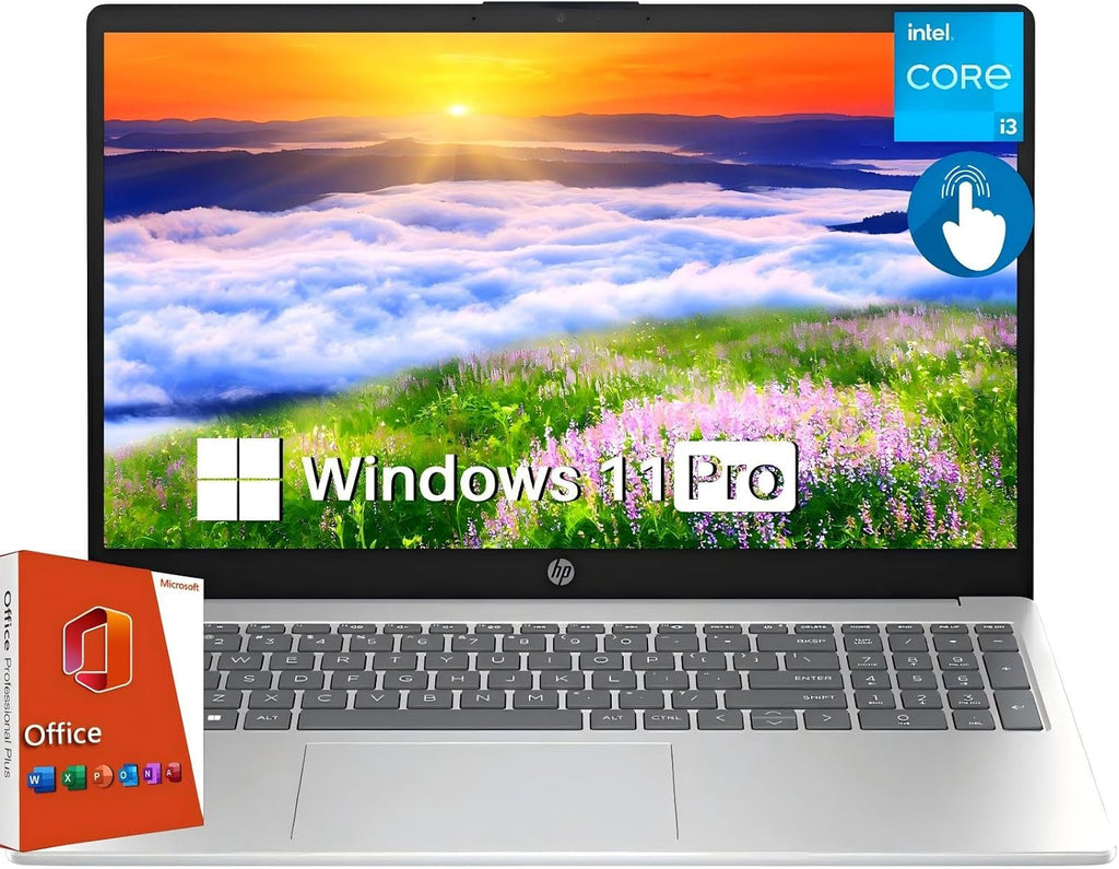 HP 15.6' Touchscreen Business & Student Laptop Computer, Lifetime Office Pro, HD Touch-Screen, Intel 6-core i3-1215U, 16 GB RAM, 1 TB SSD, Long Battery Life, Wi-Fi 6E, Windows 11 Pro w/AI Copilot