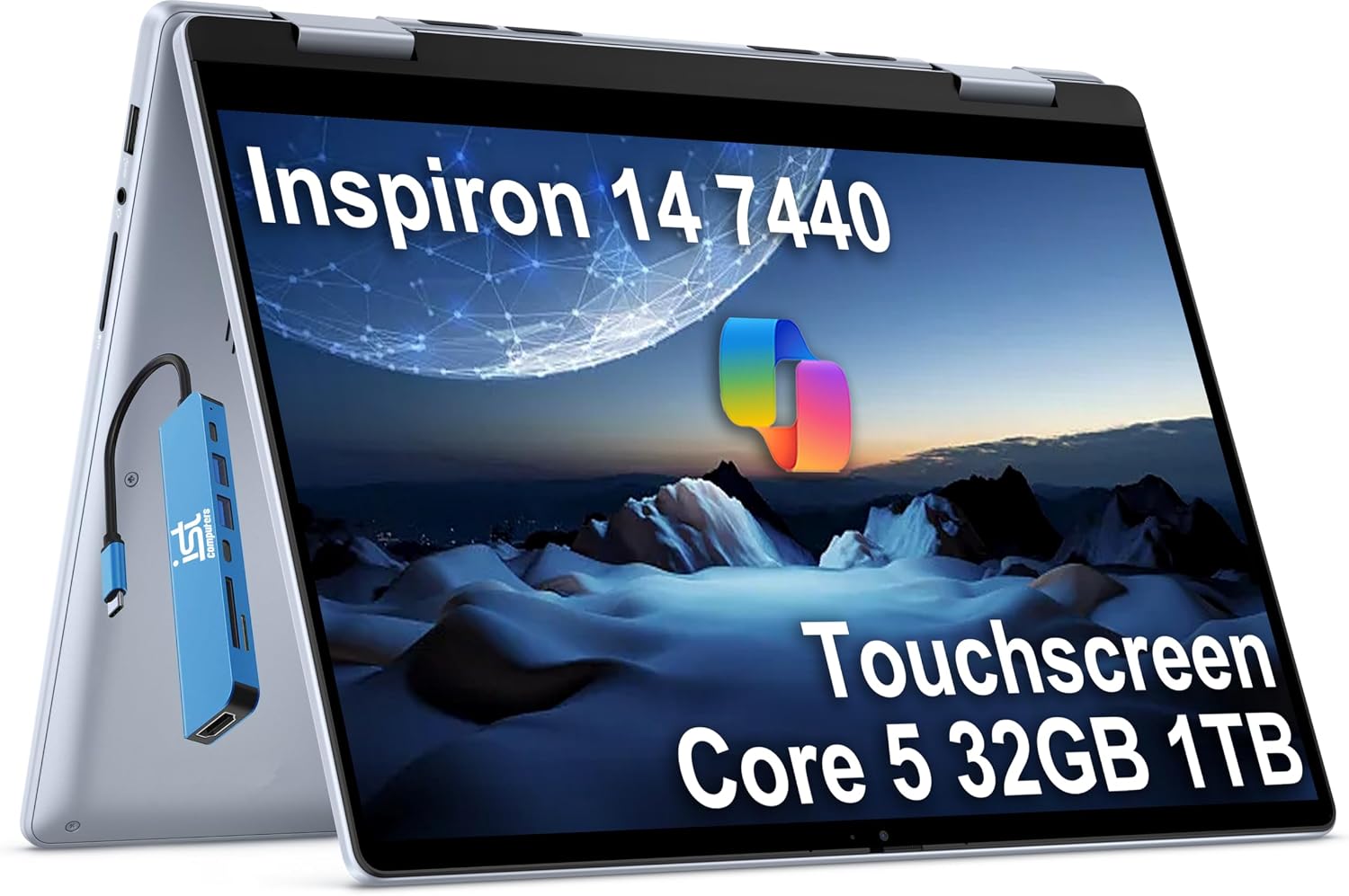 Dell Inspiron 14 7440 2-in-1 Laptop (14' FHD+ Touchscreen, Intel Core 5 120U (>i7-1355U), 32GB DDR5, 1TB SSD) for Creator, Designer, Backlit, 10-Hr Long Battery Life, IST HUB, Win 11 Pro w/AI Copilot