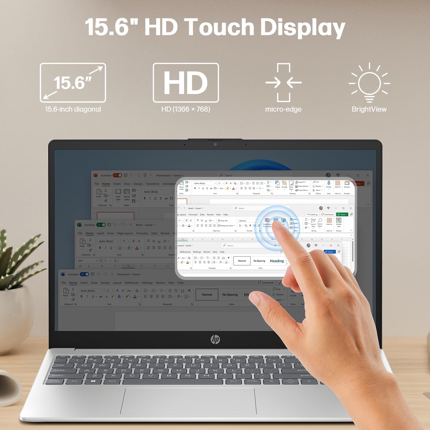 HP 2025 New 15.6' HD Touchscreen Laptop, Intel i3-1315U, 16GB RAM, 1TB SSD + 256GB Portable SSD, AI Copilot, Office Lifetime, Bundle with Docking Station & HDMI, for Business & Student, Windows 11