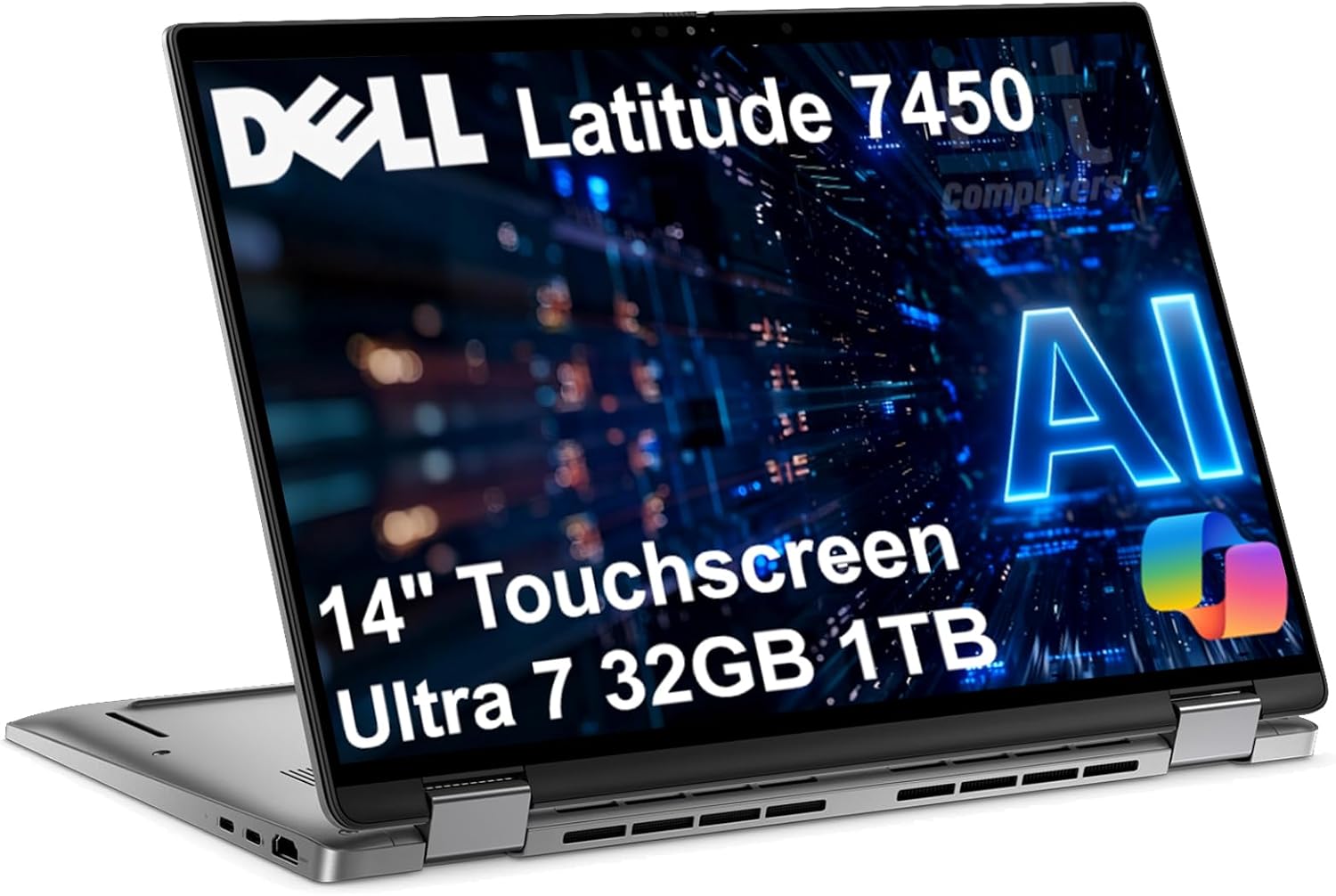 Dell Latitude 7450 7000 2-in-1 Business AI PC Laptop (14' FHD+ Touchscreen, Intel 12-Core Ultra 7 165U vPro (> i7-1365U), 32GB DDR5, 1TB SSD), Backlit, 2x Thunderbolt 4, IR Webcam, Wi-Fi 7, Win 11 Pro