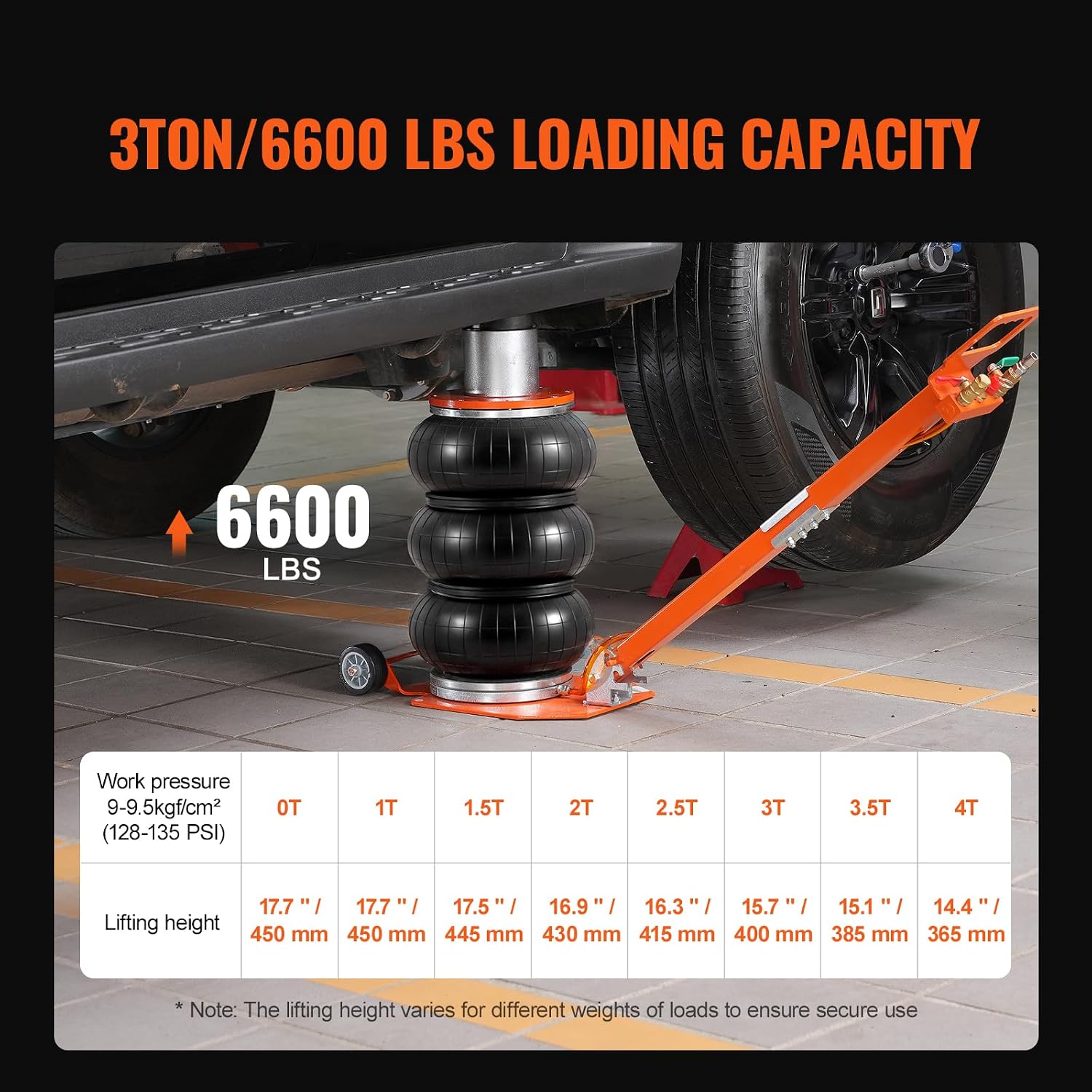 VEVOR Air Jack, 3 Ton/6600 lbs Triple Bag Air Jack, with Heightened Column Lifting Up to 21.3 Inch & Adjustable Handle, with Thick Rubber Pad, 1-6S Lifting Pneumatic Bag Jack Fits for Car, SUV