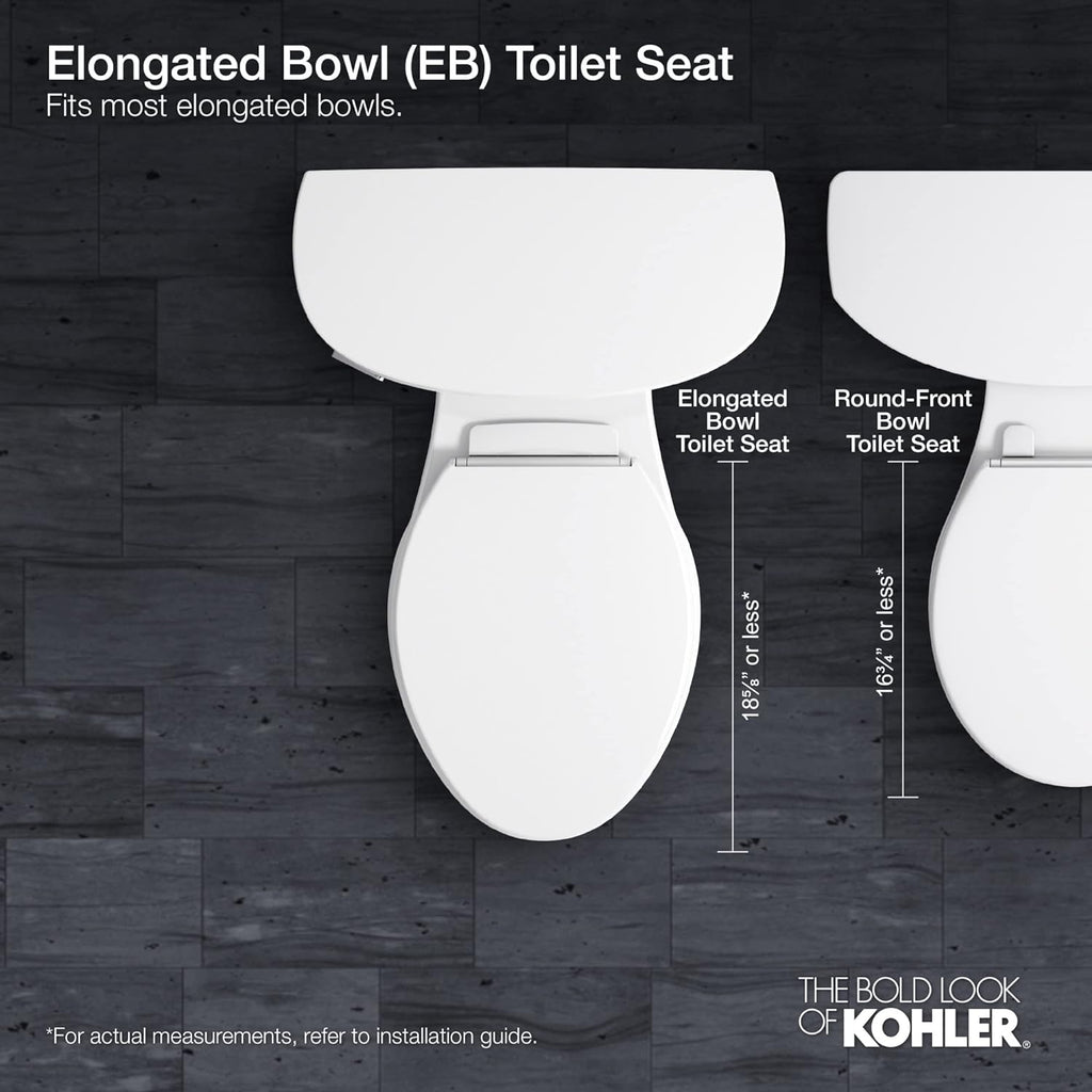 KOHLER K-4636-0 Cachet Elongated, Grip-Tight Bumpers, Quiet-Close Release Hinges, Quick-Attach Hardware, No Slam Toilet Seat, White