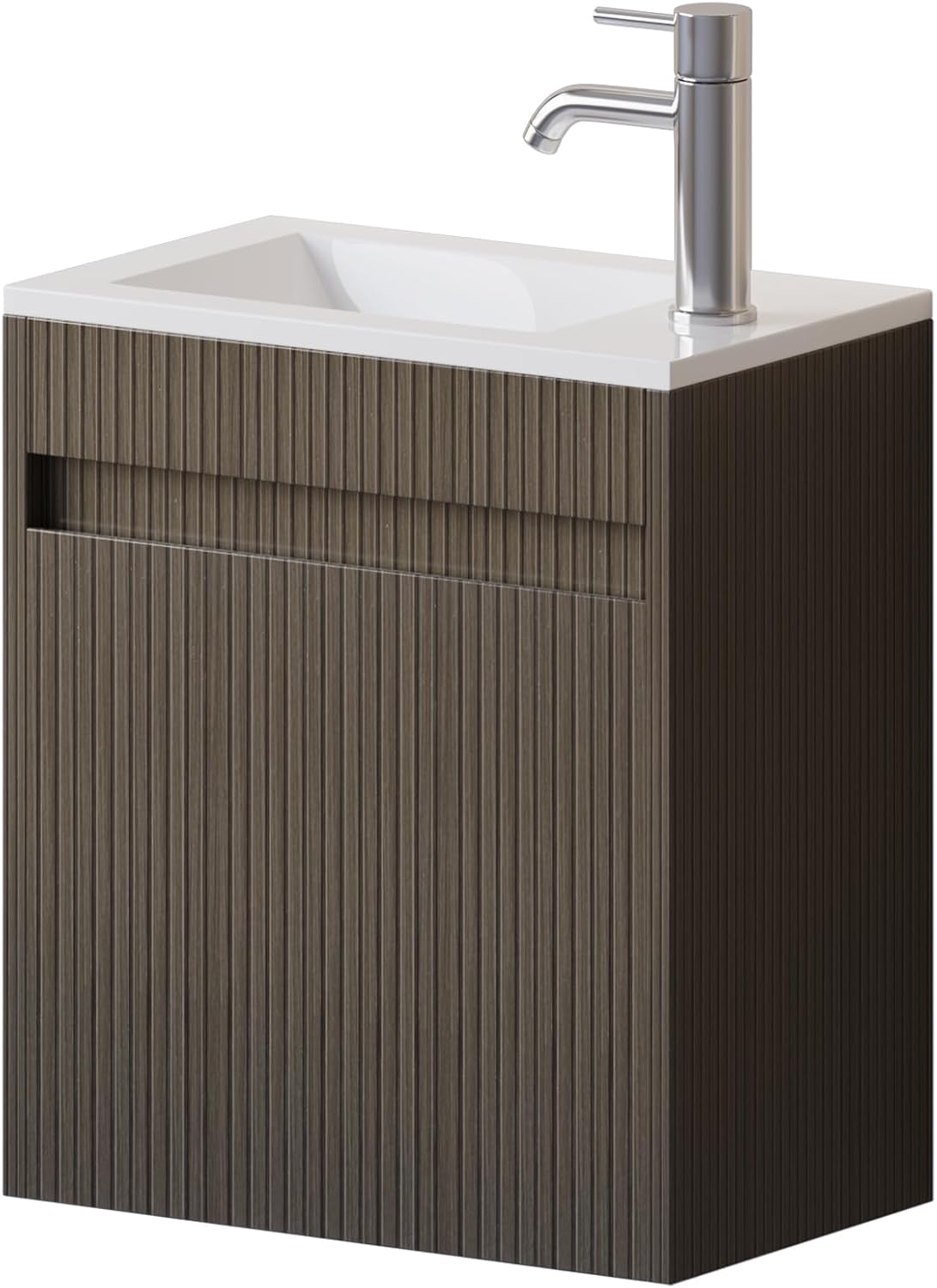 wonline 16' Small Bathroom Vanity Sink Combo Modern Wall Mounted Floating Cabinet W/Resin Basin Sink Top, Chrome Water Save Faucet & Pop Up Drain