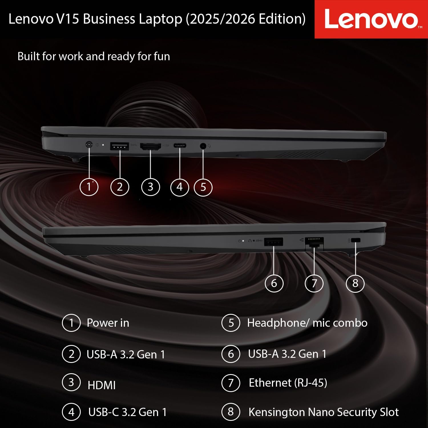 Lenovo Newly Designed V15 Business Laptop(2025/2026 Edition) with Microsoft Office, Intel Powerful CPU, 8GB RAM, 512GB SSD, 15.6' FHD Display, Ultra Quiet Design, Long Battery Life, Windows 11, WOWPC
