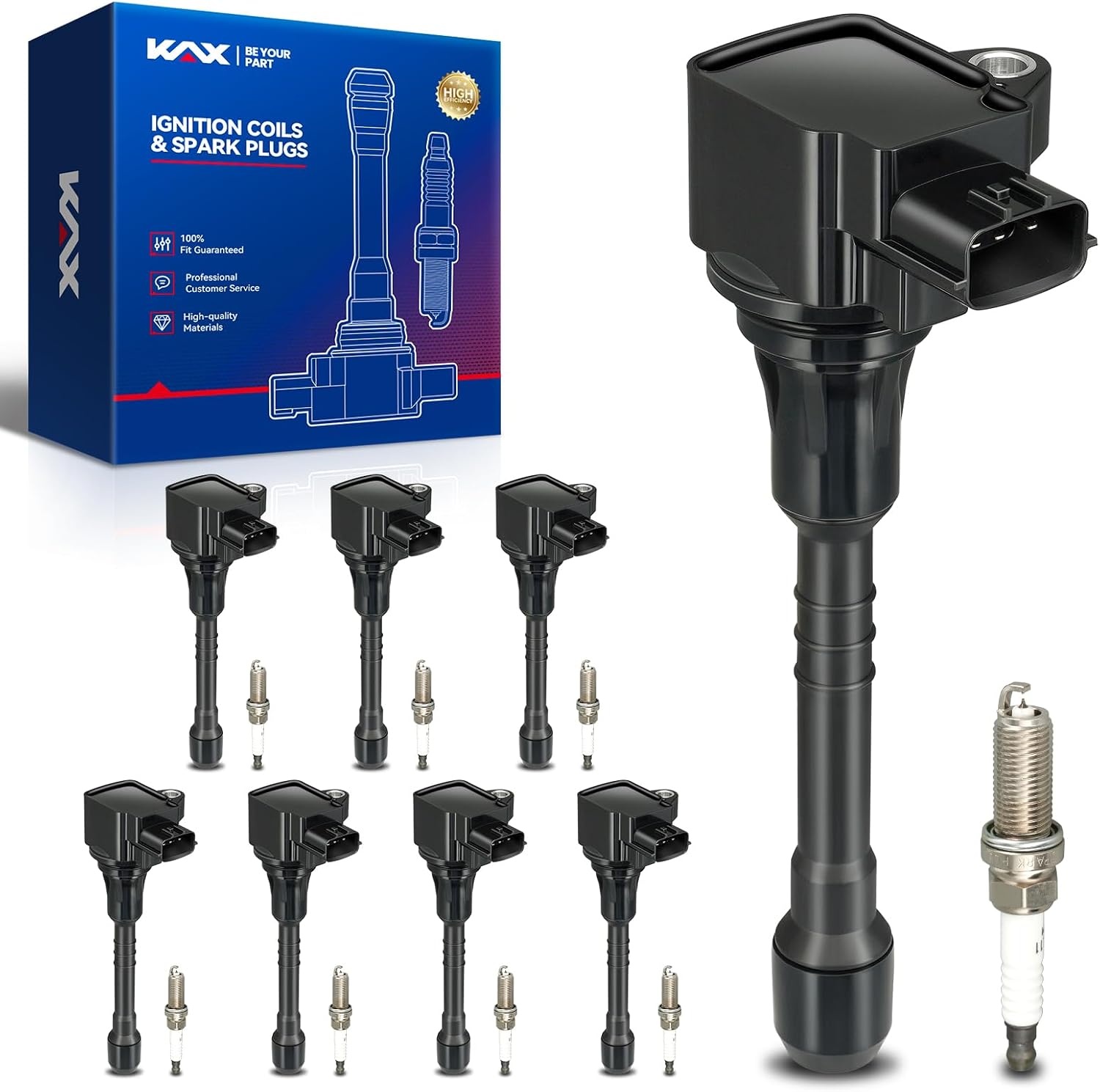KAX 8-Pack Ignition Coils and Double Iridium Spark Plug Set Compatible with Nissan 2017-2022 Armada, INFINITI 2014-2023 QX80, 2011-2013 QX56, 4*UF677+4*UF650