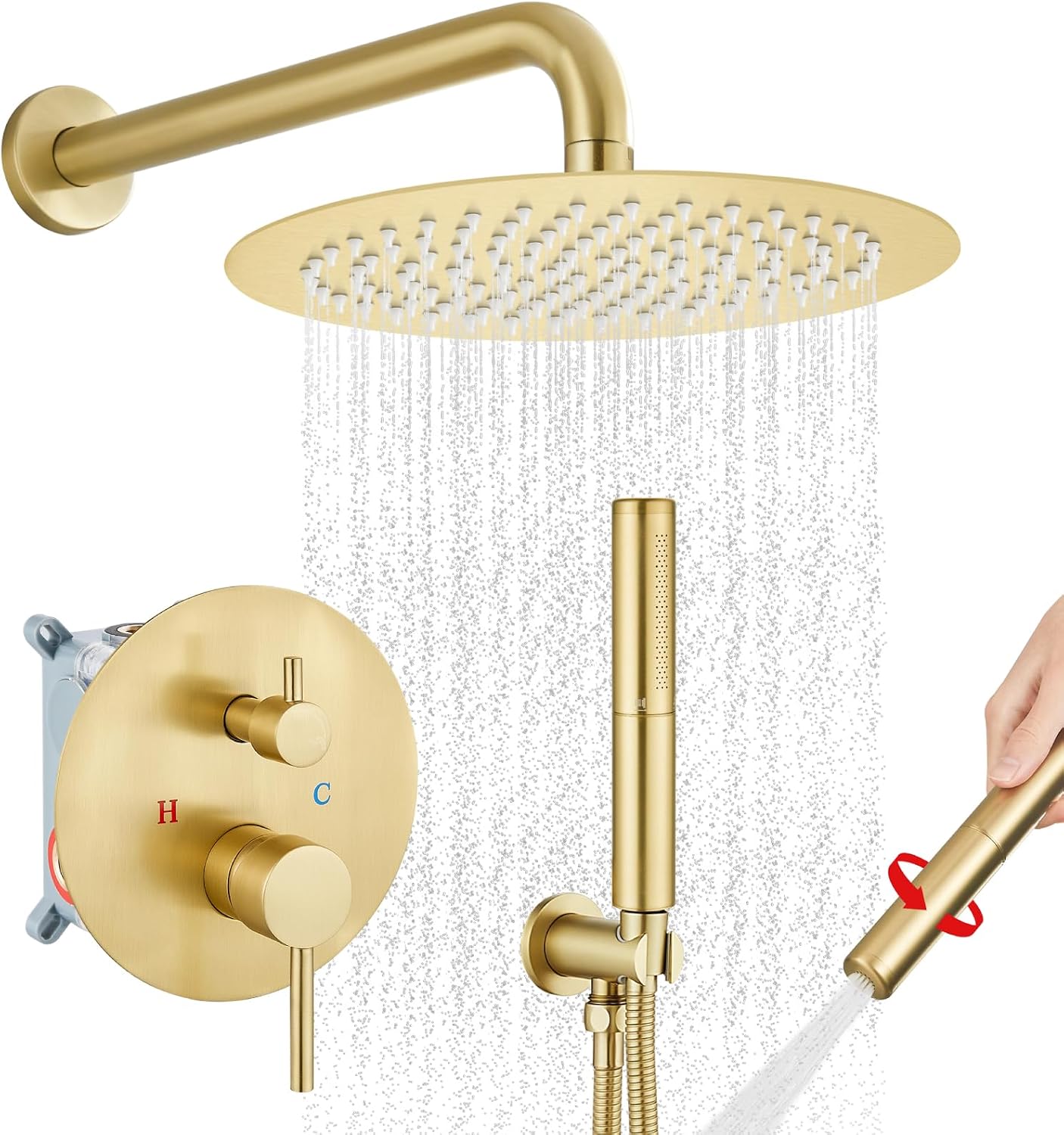 Airuida Shower Faucet Set, Bathtub Faucet Set with 10 Inch Rain Shower Head and Valve,2 Functions Tub Shower Faucet Set for Bathroom-Brushed Gold