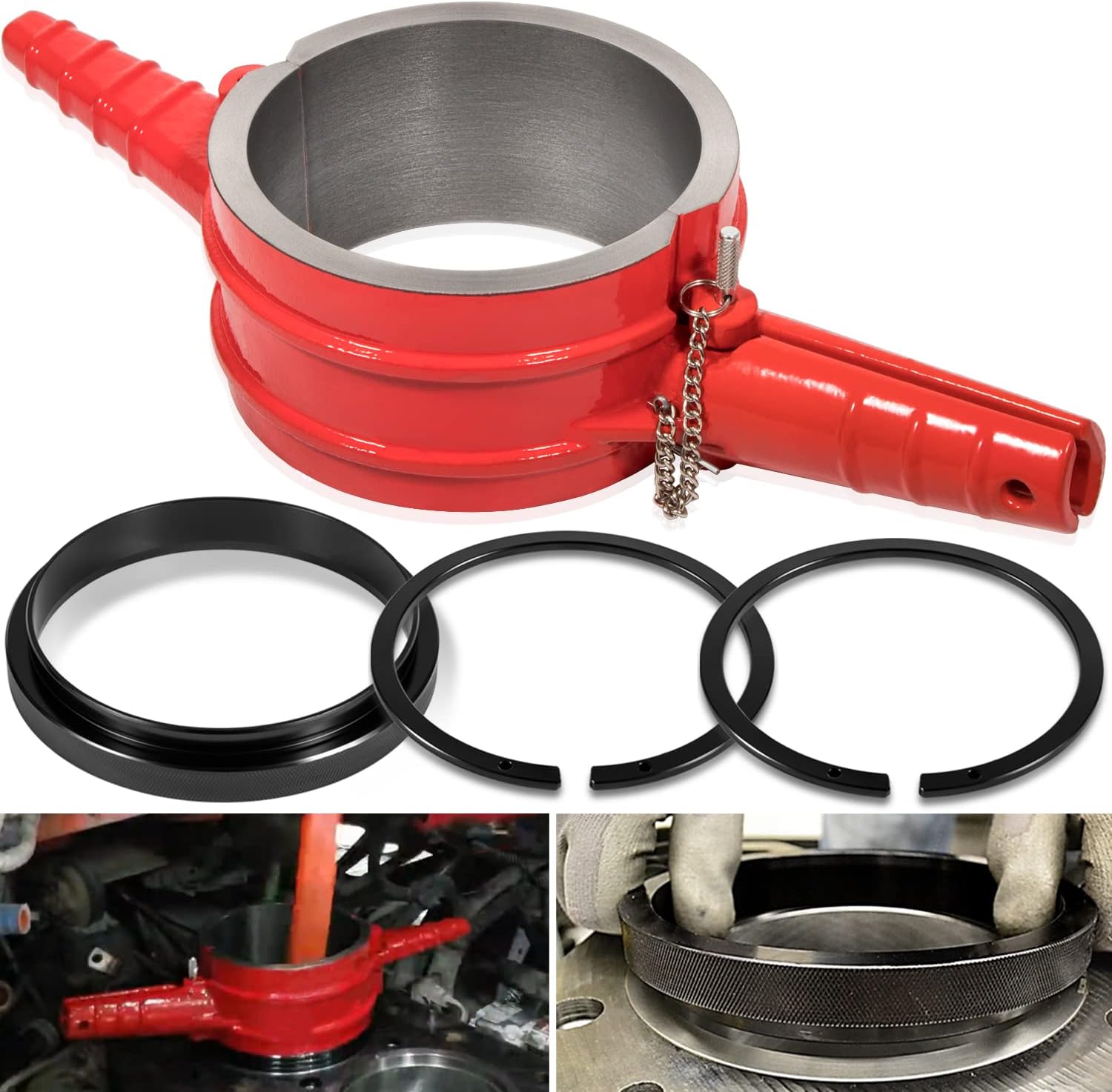 7040 Piston Ring Compressor Tool, Piston Ring Compressor Adapter & Anti-Polishing Ring Kit For Cummins ISX QSX 15, Caterpillar 3400, 3406, 3408, C15, 5.4' bore Replace# PT-7040 5299339 5394454