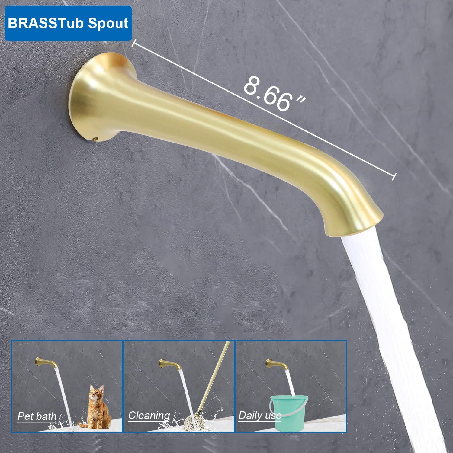 Enga Brushed Gold Antique Brass Tub Shower Faucet Fixture Shower System, 8inch Wall Mount Rain Shower with Spout and Hand Spray
