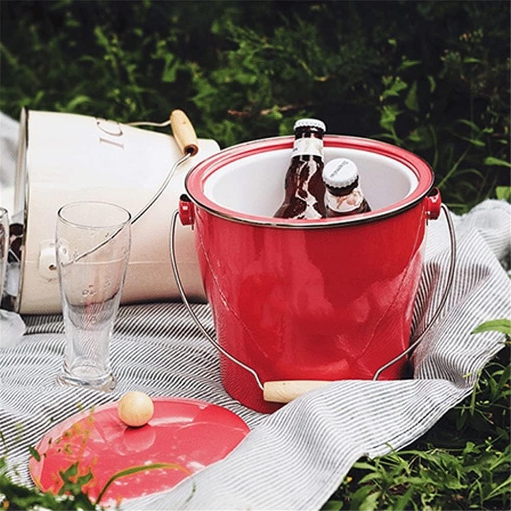ice bucket, Thickened Storage Bucket Household Beer and Beverage Ice Bucket Double Layer with Lid to Keep Cold (Color : White) (Red)