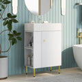 21.6-Inch Bathroom Vanity with Sink, Free Standing Vanity Cabinet with Storage Cabinet & Left Two-Tier Shelf, Solid Wood Bath Organizer with Ceramic Sink for Bathroom, White