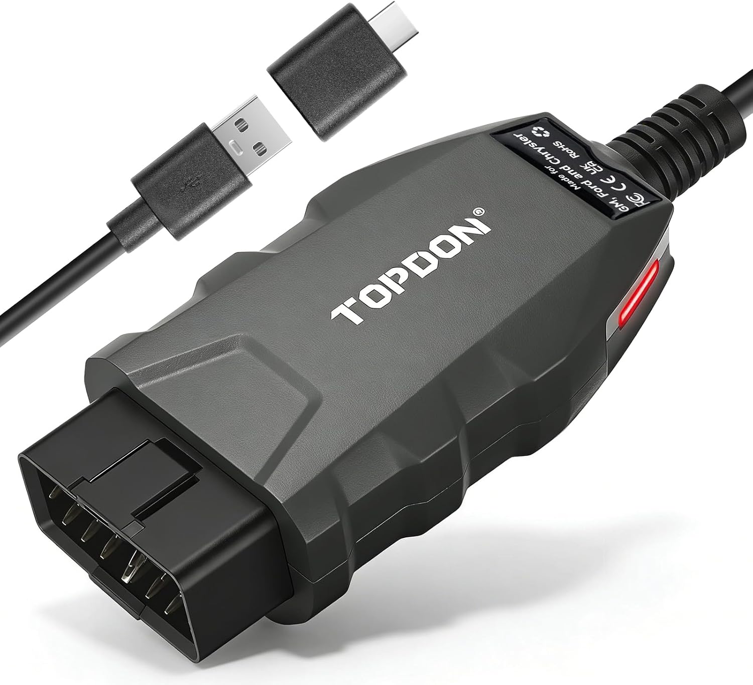 TOPDON 3-in-1 USB OBD2 Adapter for FORScan, High-Speed Enhanced J2534 VCI for GM/Ford/Chrysler, J2534 Pass-Thru OEM Functions and Diagnostic Tool, for J2534/CAN FD, RLink X3, No OE Software Provided