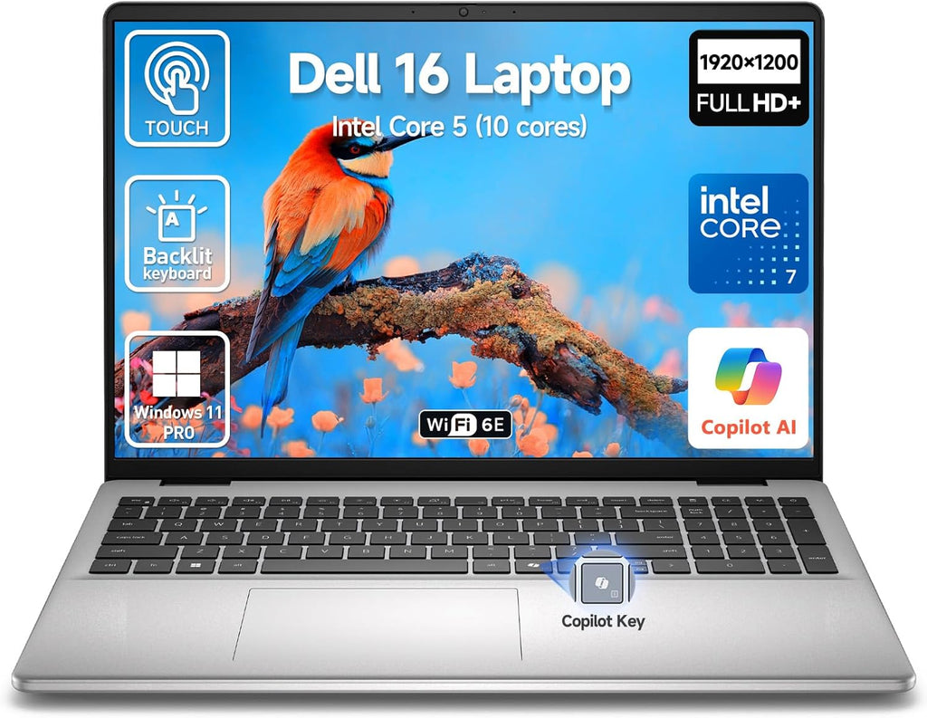 Dell 2026 16 Laptop Touchscreen Computer, 16' FHD+ Touch Screen Business Laptop PC, Intel Core 7 (10-Core, >i7-1355U), 16GB DDR5 1TB SSD Windows 11 Pro, Backlit Keyboard 10-Key,Fingerprint,Wi-Fi 6E