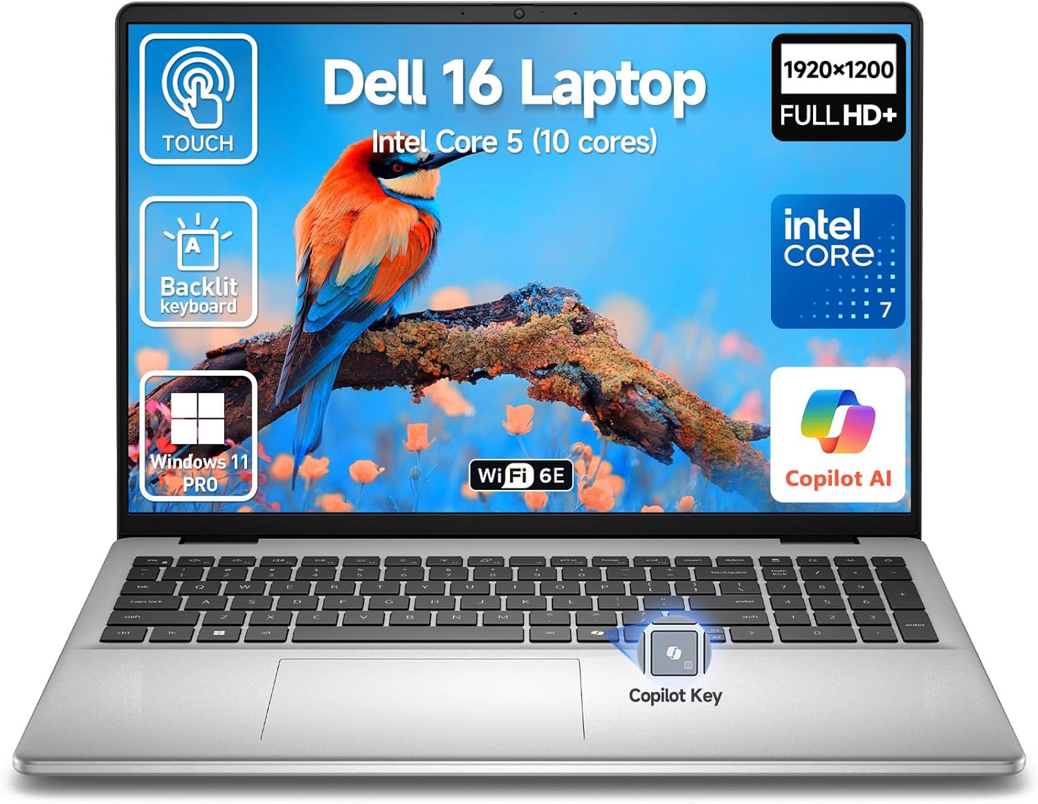 Dell 2026 16 Laptop Touchscreen Computer, 16' FHD+ Touch Screen Business Laptop PC, Intel Core 7 (10-Core, >i7-1355U), 16GB DDR5 1TB SSD Windows 11 Pro, Backlit Keyboard 10-Key,Fingerprint,Wi-Fi 6E