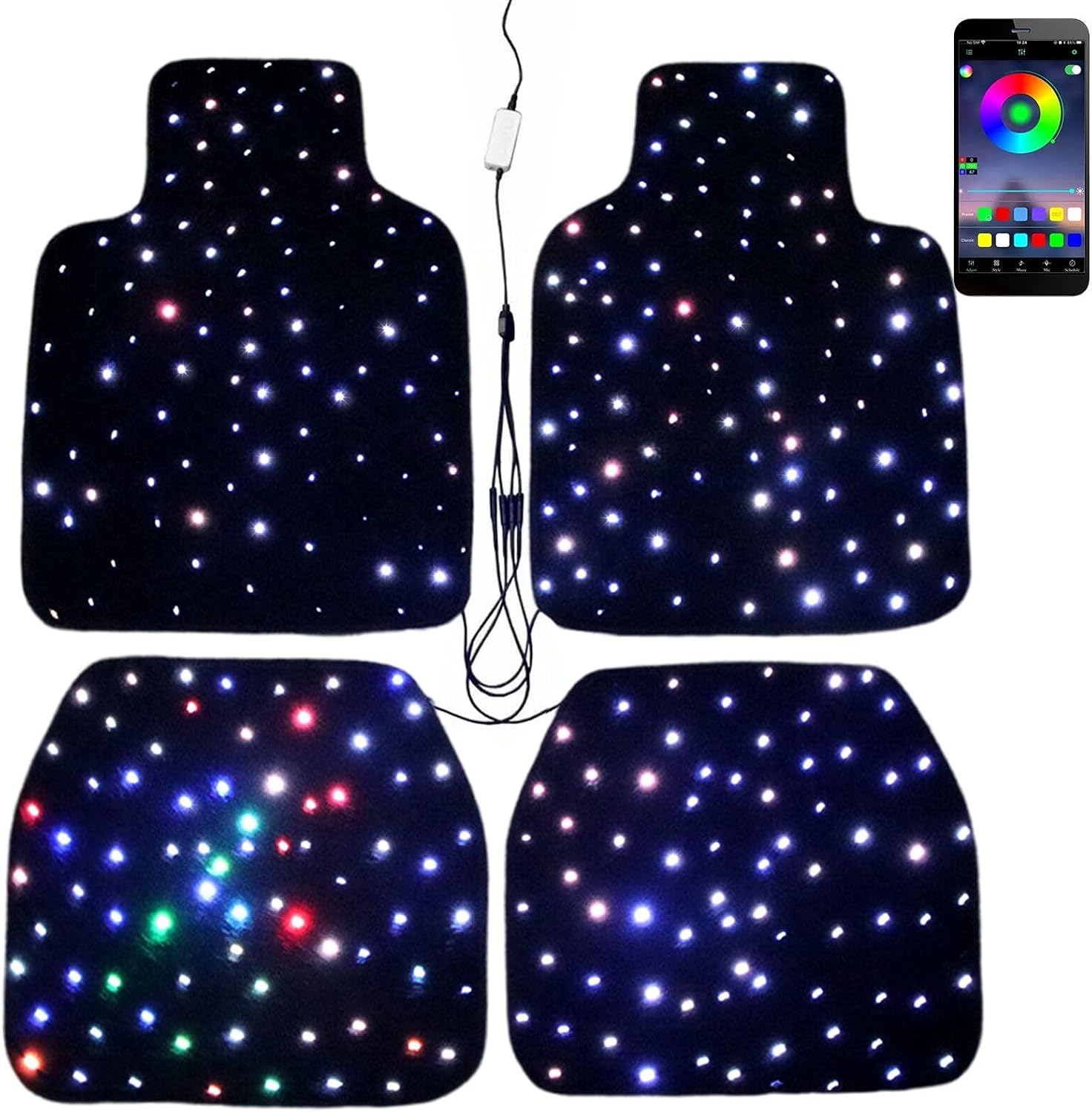 Starlight Floor Mats for Car, LED Car Mats, Starry Sky Design Luminous Carpet, Universal Fit Anti-Slip Waterproof Starlight Mats for Cars, SUVs, Trucks (DC)