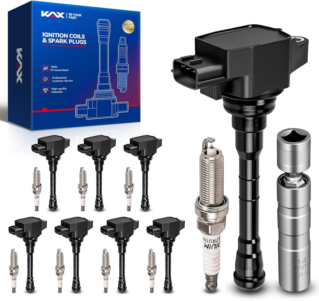 KAX 8-Pack Ignition Coil Pack & Iridium Spark Plugs Kit w/Magnetic Socket Compatible with Nissan Altima 2019-2021 2.5L, Rogue 2021 2.5L, Replace#UF861, 3529