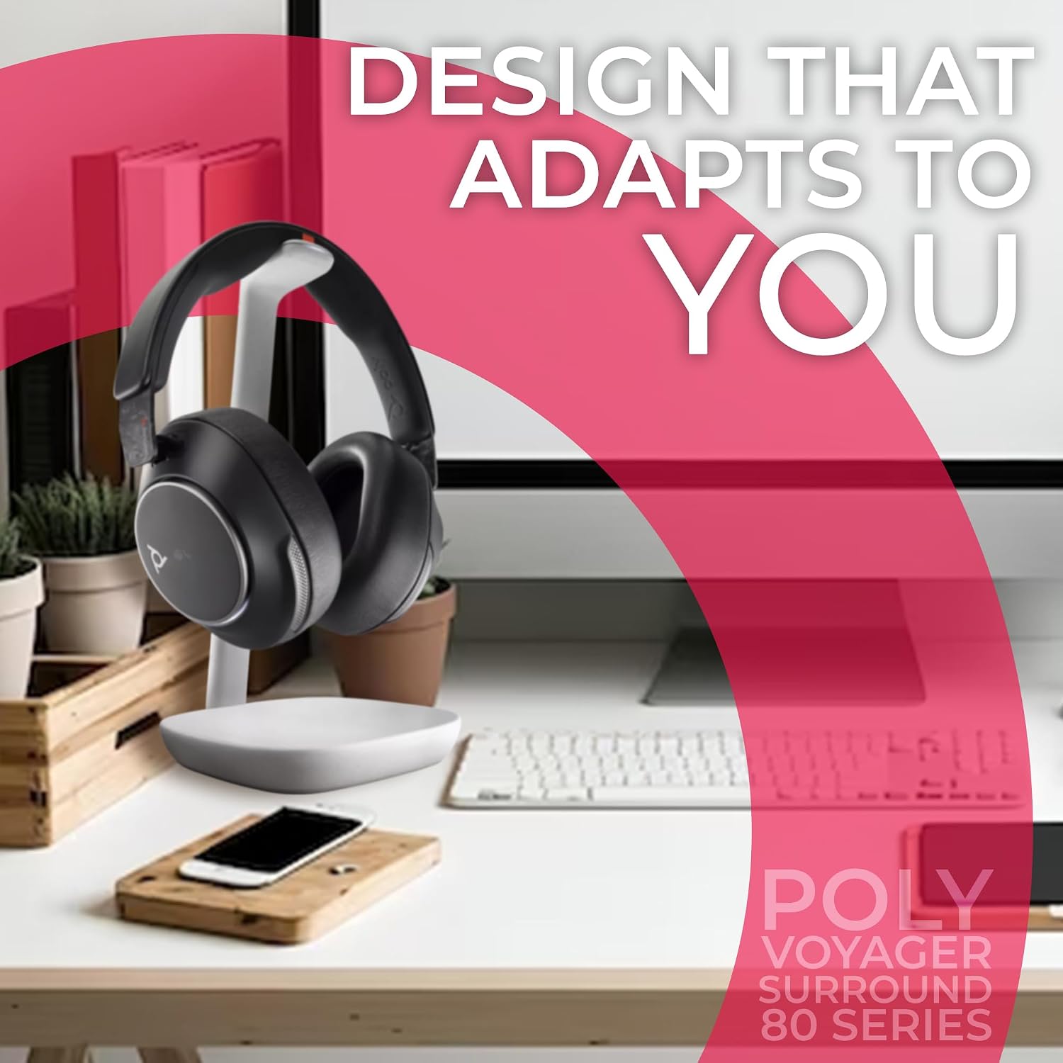 Poly Voyager Surround 85 UC USB-C Bluetooth Boomless Noise-Canceling Wireless Headset with Charging Stand & GTW Microfiber Cloth - Compatible with Smartphones, Tablets, PC/MAC, Open Office Certified