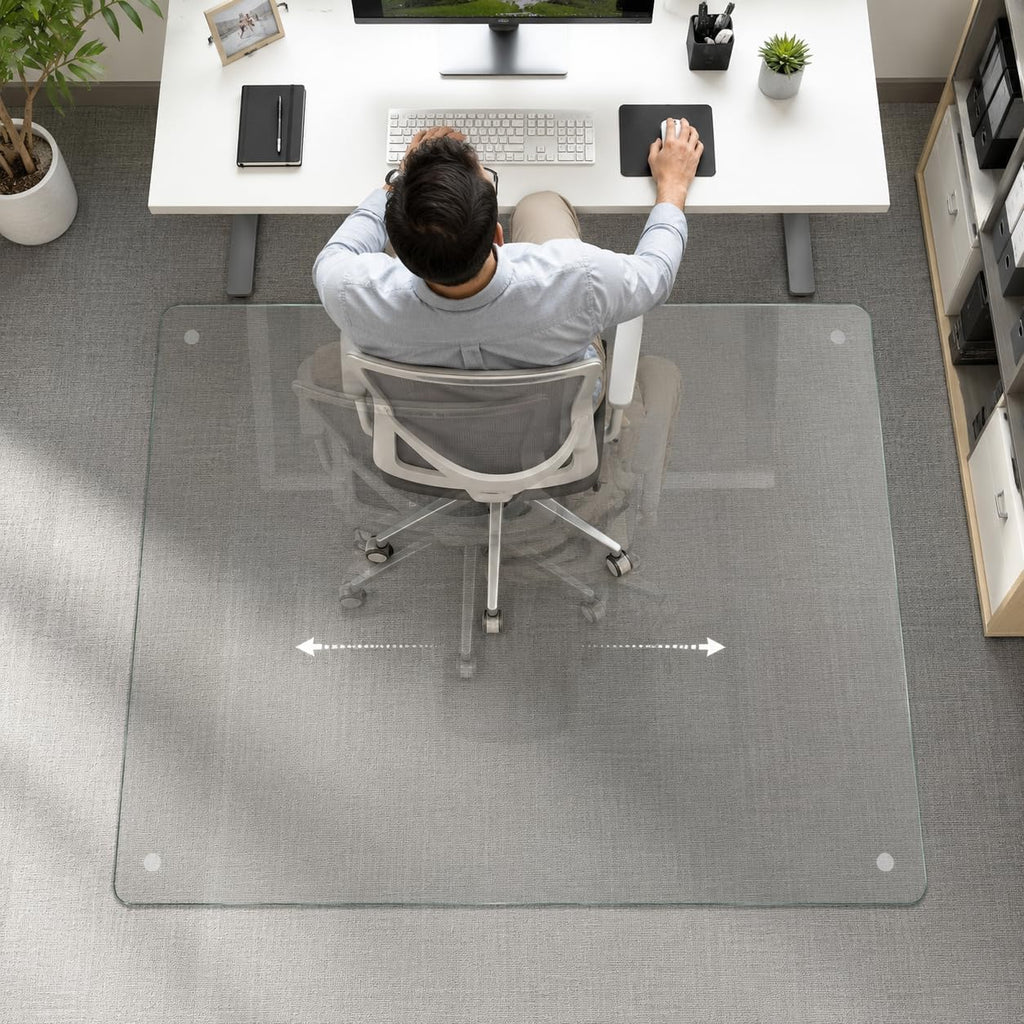 40 x 48 Inch Glass Chair Mat, 1/5 Inch Thick Tempered Glass Office Chair Mat for Carpet and Hardwood Floors, Heavy Duty Clear Computer Desk Floor Protector with 4 Anti-Slip Pads