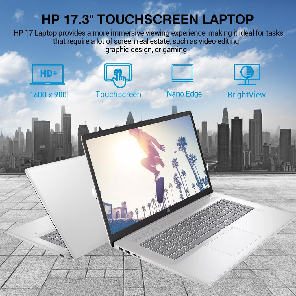 HP 17 Inch Laptop Touchscreen Computer, 17.3' HD+ Touch Screen Business Laptop, Windows 11 Pro, 13th Gen Intel Core i7 (10-Core) |10-Key Backlit Keyboard | 32GB RAM 1TB SSD