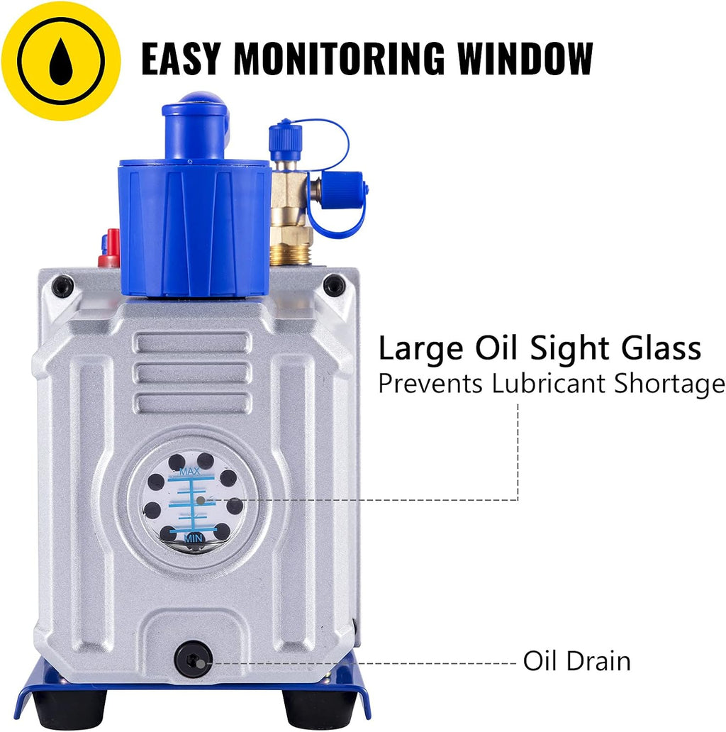 VEVOR Vacuum Pump 12 CFM 1 HP Double Stage Air Conditioning Vacuum Pump 110V Ultimate Vacuum Refrigerant HVAC Air Tool for Automobile Reparation Vacuum Evacuation