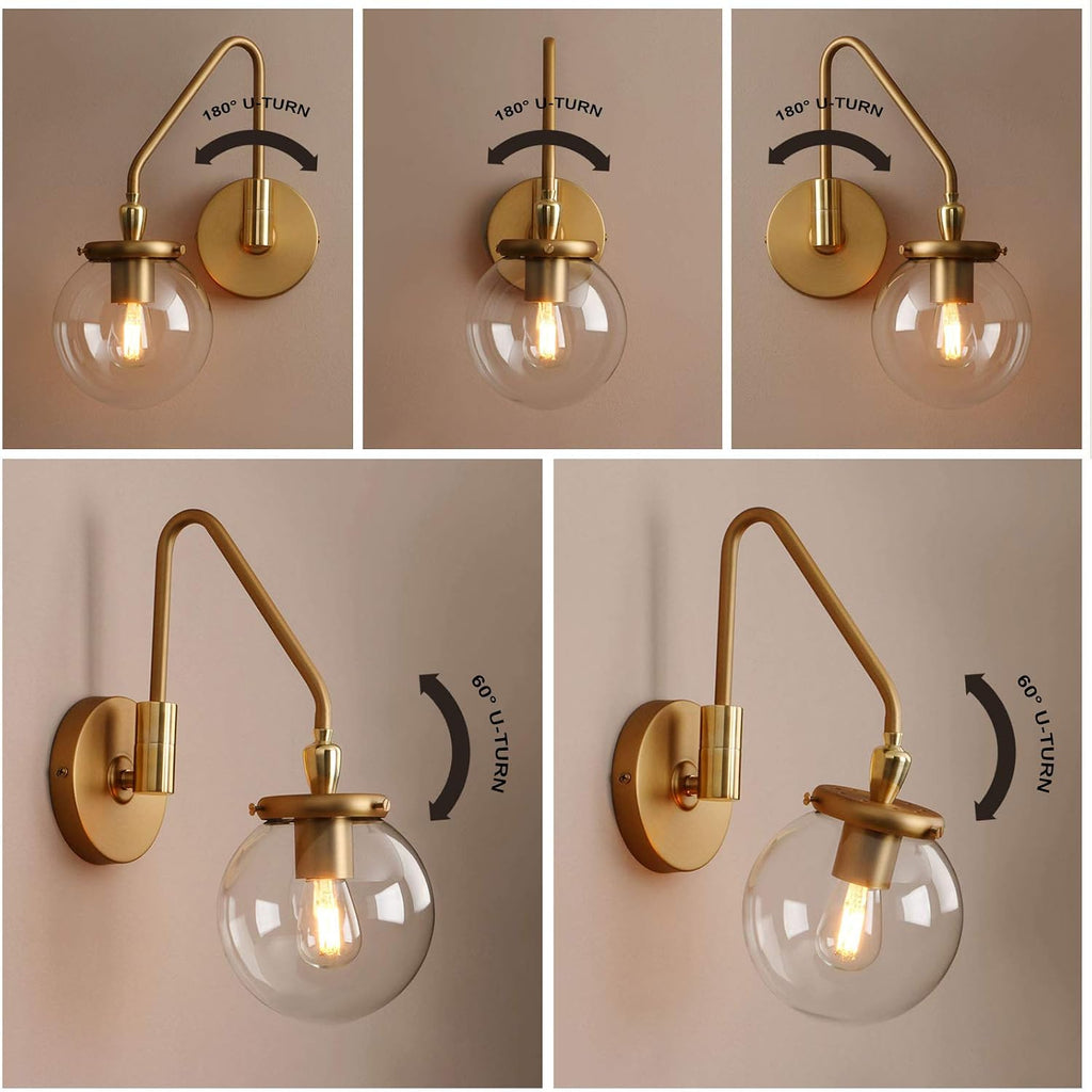 Pathson Industrial Swing Arm Wall Sconce Lighting, Adjustable Globe Wall Vanity Light for Bathroom, Hardwired Wall Lamp Fixture for Bedside Living Room Study Room (Antique)