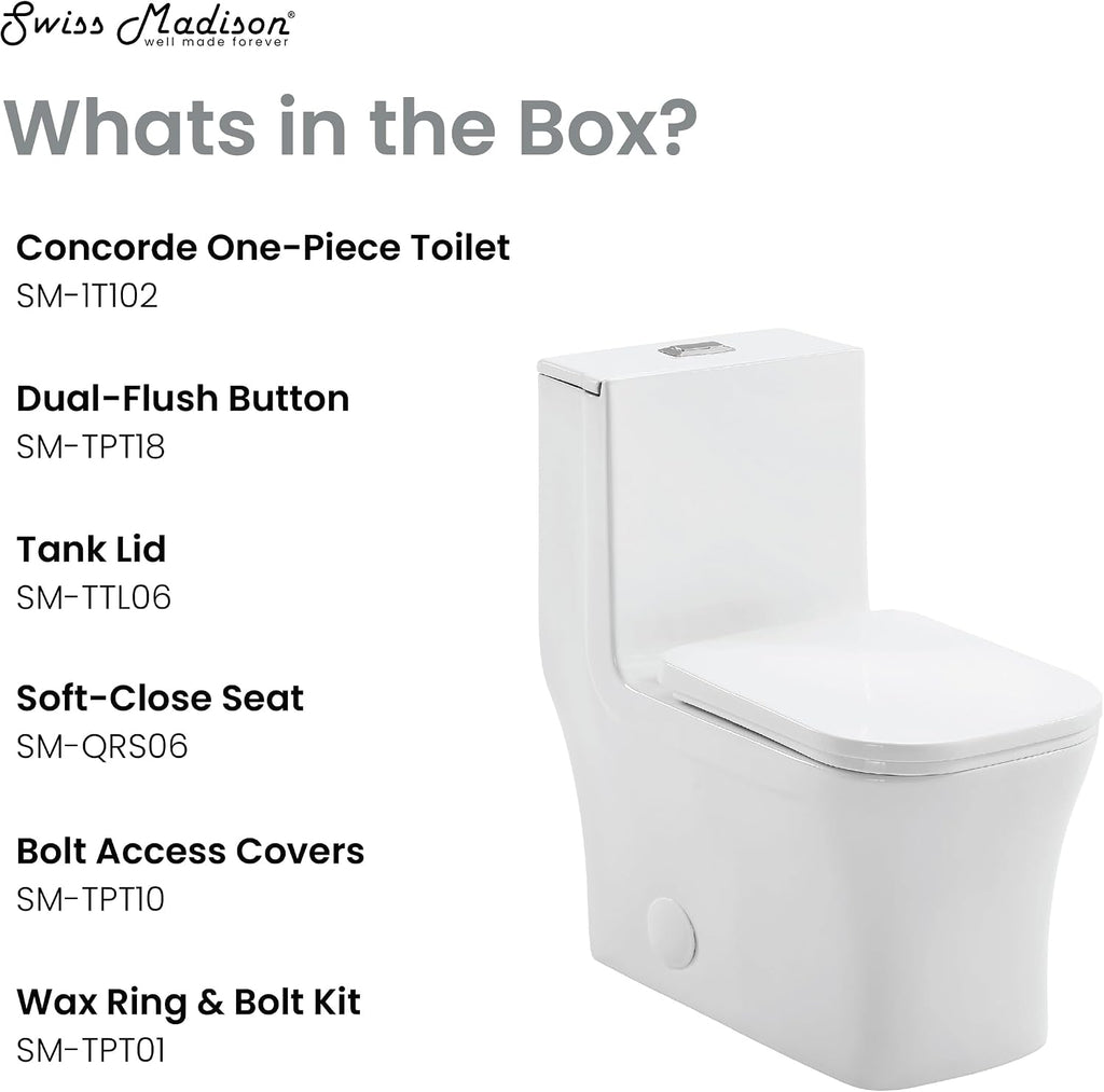 Concorde One-Piece 14' Rough-in 1.1/1.6 GPF Dual Top Flush Square Toilet in Glossy White