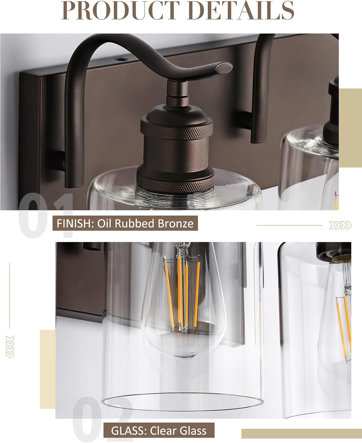 Bathroom Vanity Light Fixtures 8-Light Clear Glass Modern Wall Mounted Over Mirror Oil Rubbed Bronze - VL01ORB-8