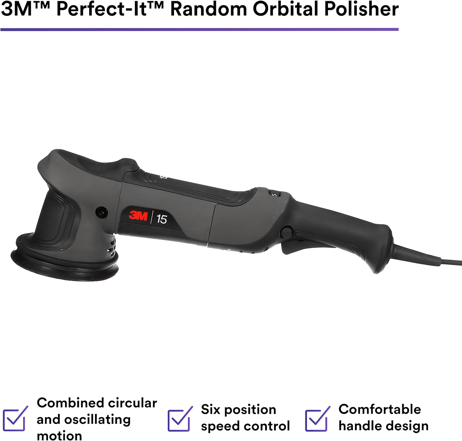 3M Perfect-It Random Orbital Polisher, 34100, 15mm, 120V/60Hz, Variable Speed Control for Automotive Refinishing, Refining, Polishing
