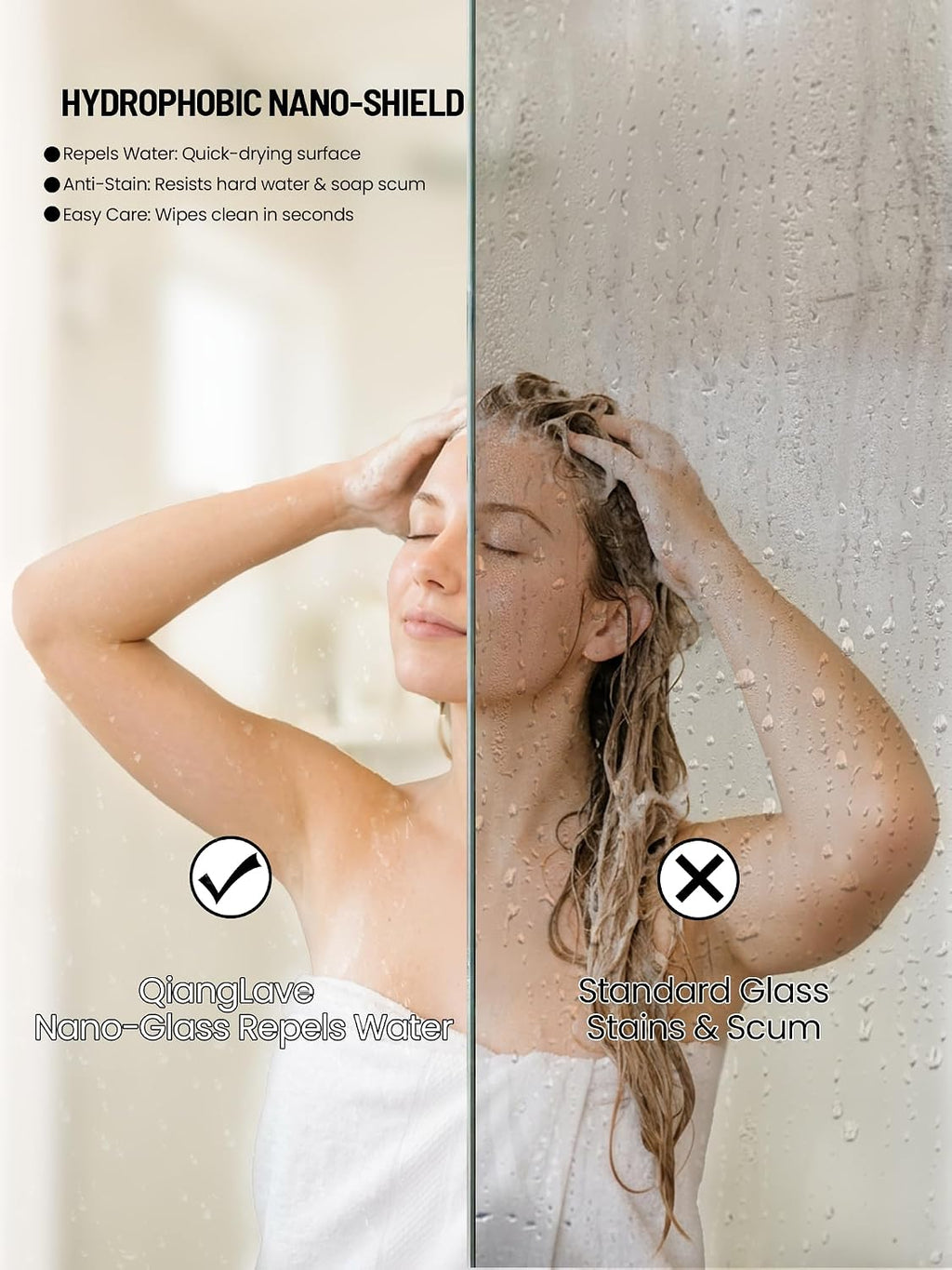 Glass Shower Doors, 56' - 60' W x 72' H Double Sliding Shower Door, Aluminum Semi-Frameless & 1/4'(6mm) Clear Tempered Glass Bypass Shower Door for Walk in Shower, Matte Black