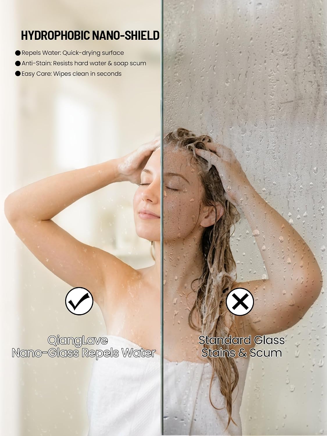 Glass Shower Doors, 56' - 60' W x 72' H Double Sliding Shower Door, Aluminum Semi-Frameless & 1/4'(6mm) Clear Tempered Glass Bypass Shower Door for Walk in Shower, Matte Black