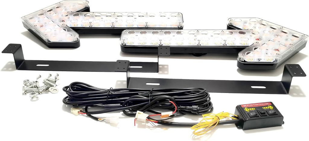 CFLMYYXGS 640 LED Arrow Signal Light Bar 12V-24V Waterproof Amber Strobe for Construction Vehicles Sweepers Water Carts Wreckers High-Intensity Double-Layer PCB Left+Right Arrows with Control Box
