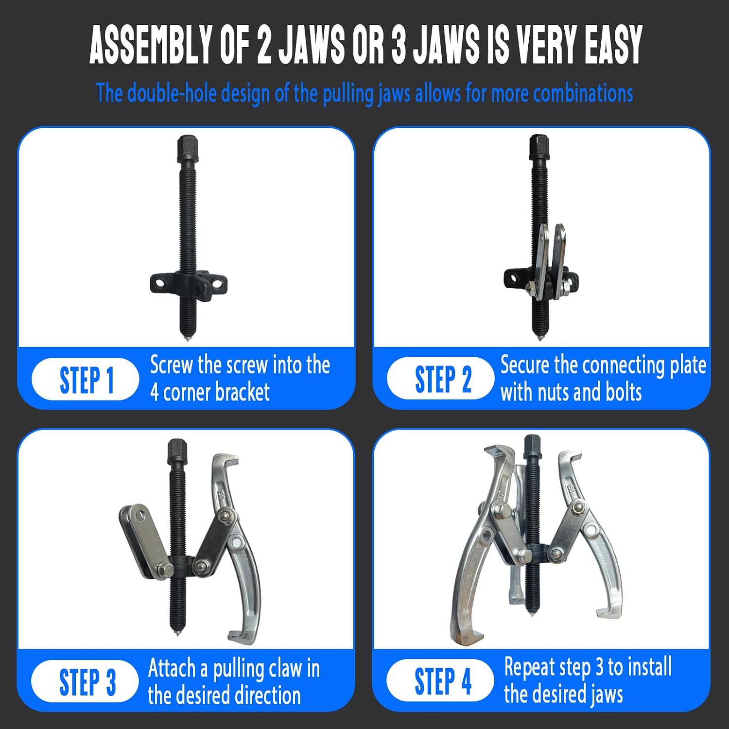 8 in 1 Gear Puller Set, 3' 4' 6' 8' Bearing Pulley Puller Kit, Cr-V Steel 2 Jaw & 3 Jaw Gear Puller with Reversible Jaws, 72Pcs Puller Set for Bearing Gear Pulley Flywheel Removal