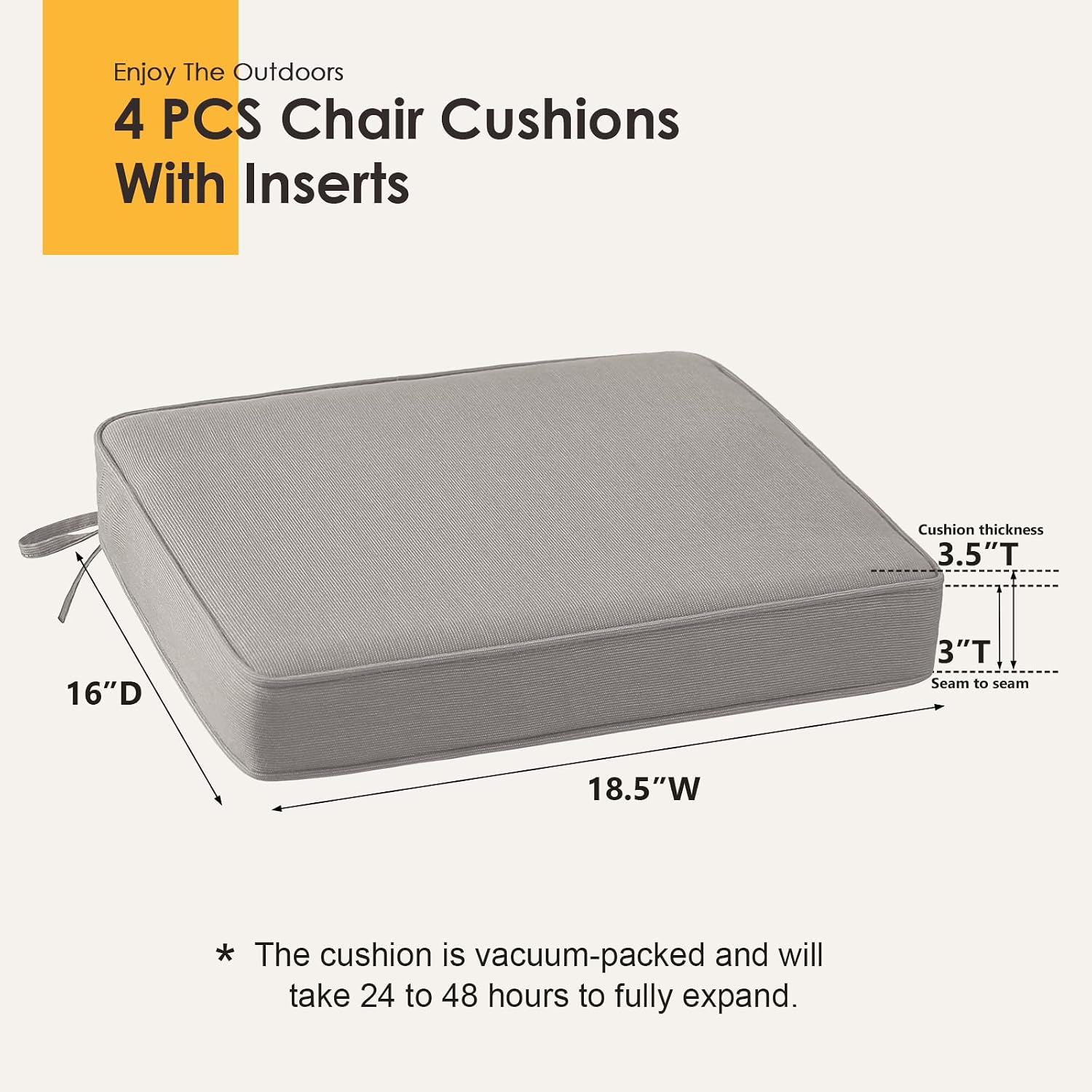 Outdoor Sunbrella Square Corner Seat Cushion, 18.5'x16'x3', Set of 4, Non Slip Outdoor Seat Cushion Pads with Removable Cover for Patio Furniture, Garden Yard Lawn, Specrtum Pebble